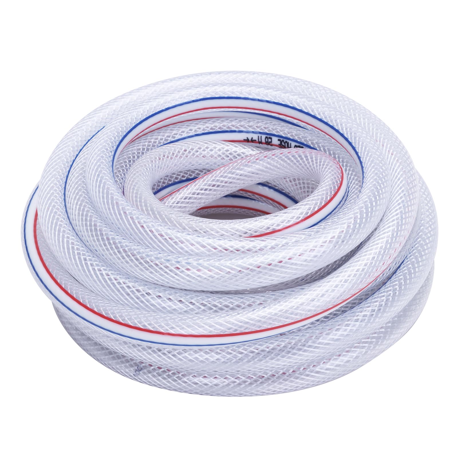 Soft Braided PVC Tubing - 5/16" ID x 17/32" OD High Pressure Clear Flexible PVC Tube Reinforced Vinyl Hose for Water, Oil with 2pcs Hose Clamps (25Ft)