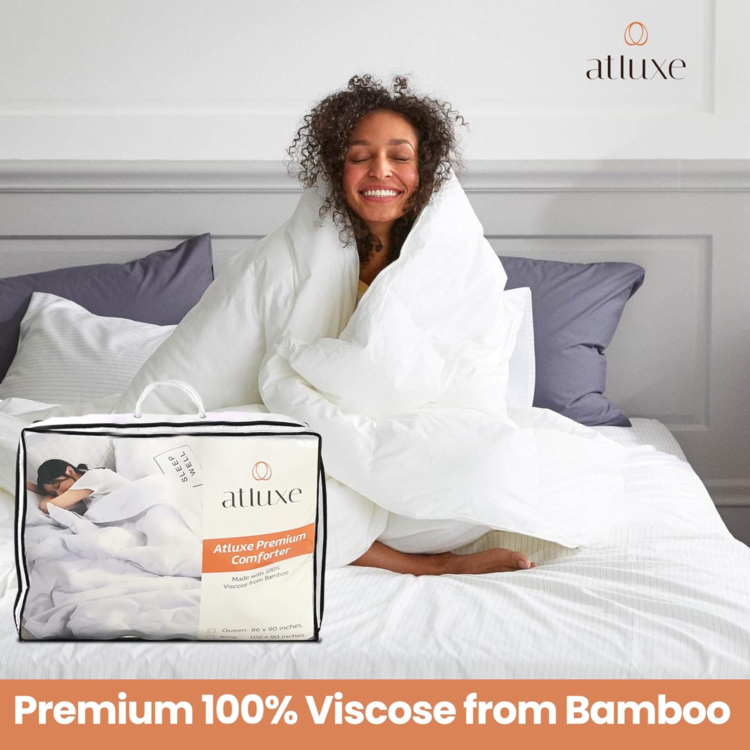 Premium Cooling Comforter - Genuine 100% Viscose Derived from Bamboo Comforter, Luxuriously Soft & Cooling, Elegant Bedding for All-Season Use- White Queen White (Queen Size)