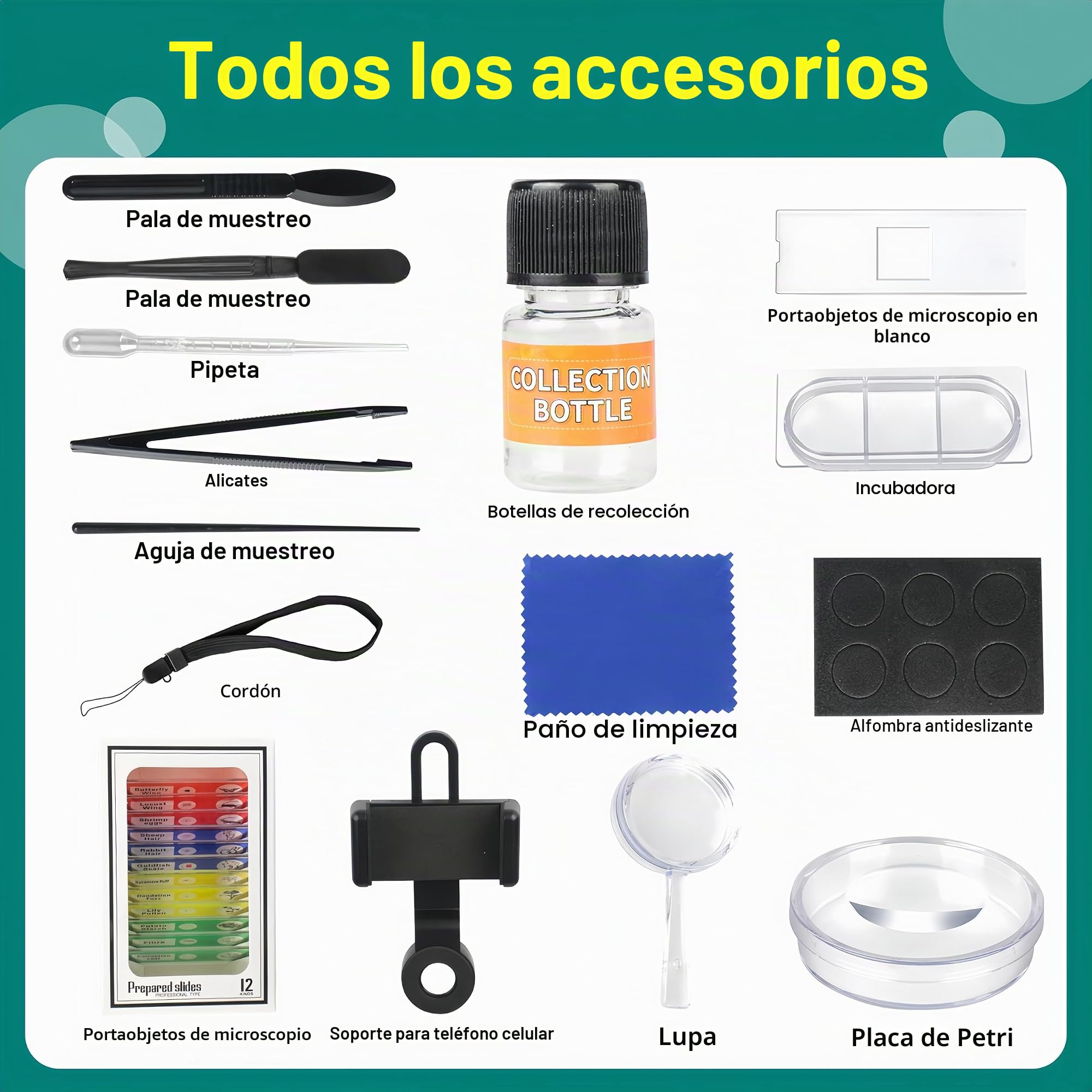 KinZon Microscopio 3 en 1 para niños, con 5 cuchillas preparadas, luz LED, 60x-180x, juguete científico educativo, desde 6 años