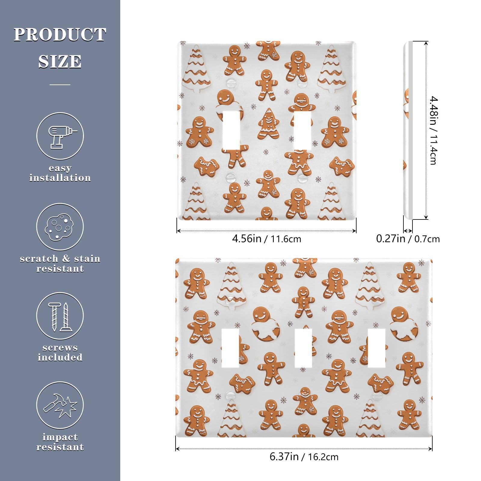 Light Switch Cover Cute Christmas Gingerbread Man Wall Plates for Electrical Outlets 3 Gang 202b6537