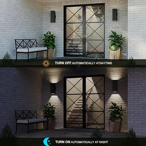 Miniatura 5 de Paquete de 2 lámparas de pared para exteriores del amanecer al anochecer, iluminación LED moderna hacia arriba, luces de pared para exteriores, 2700