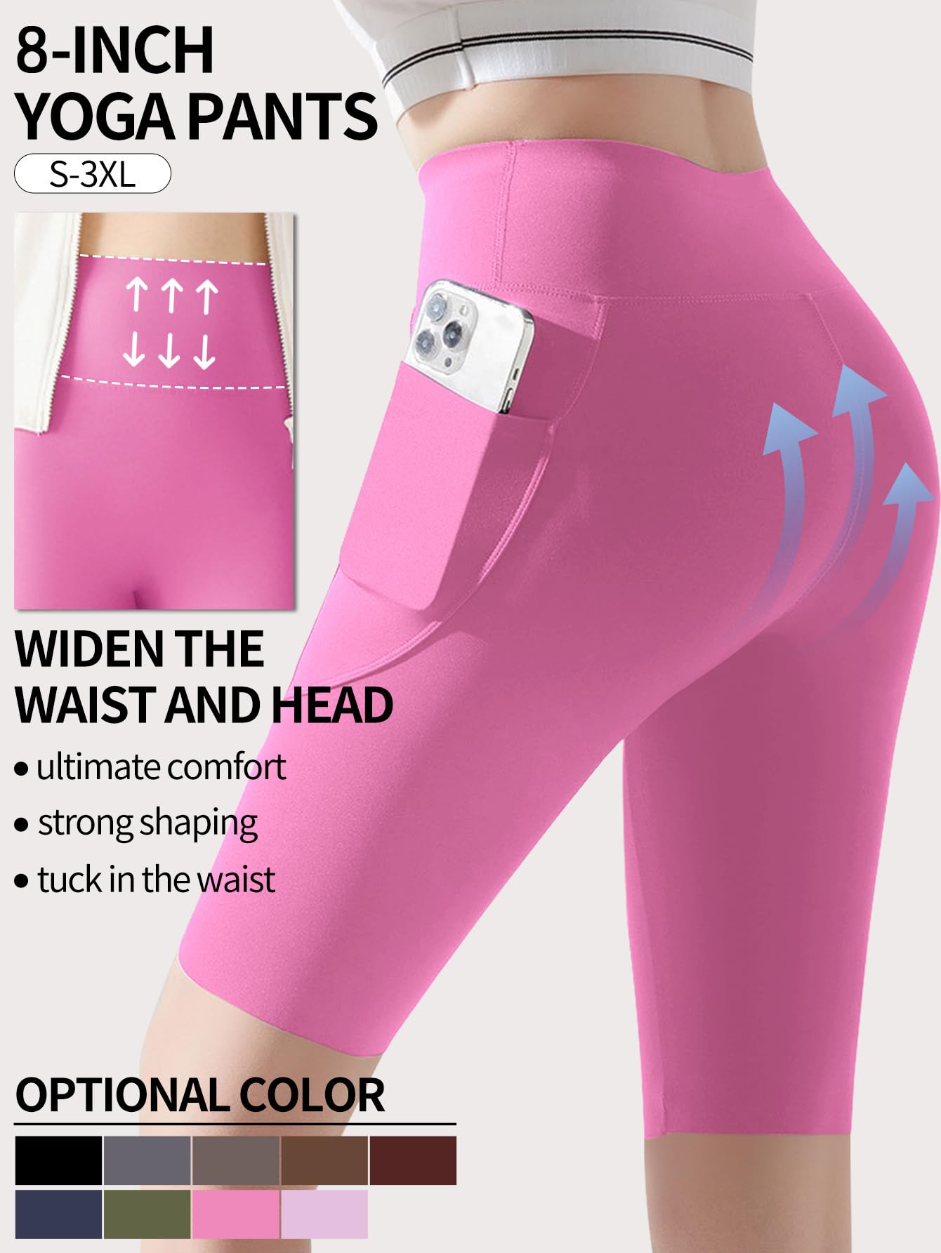 Pantalones cortos de ciclista para mujer con bolsillos, cintura alta de 8 pulgadas, control de abdomen, entrenamiento, yoga, correr, gimnasio, pantalones cortos deportivos — view 3