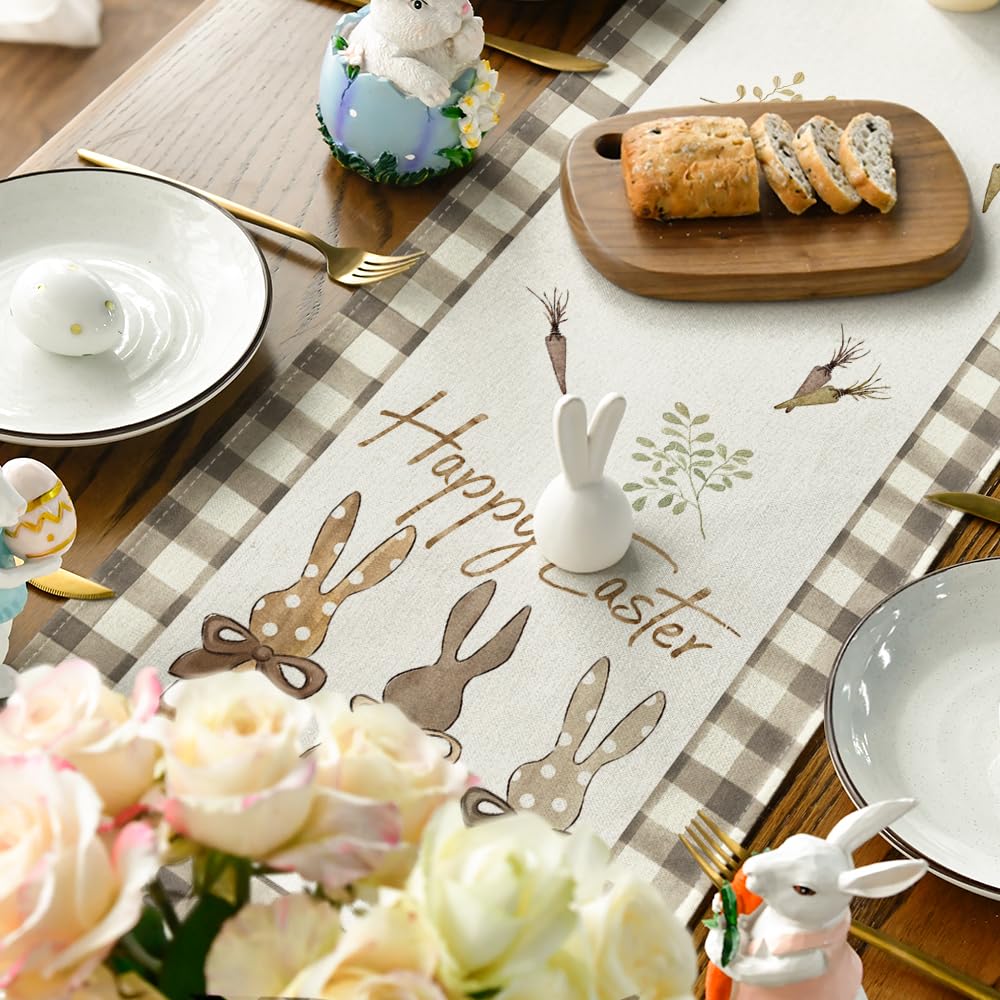 Artoid Mode Chemin De Table Pâques Fleurs Roses Lapin 40x140 Cm – Lavable Décoration Printemps