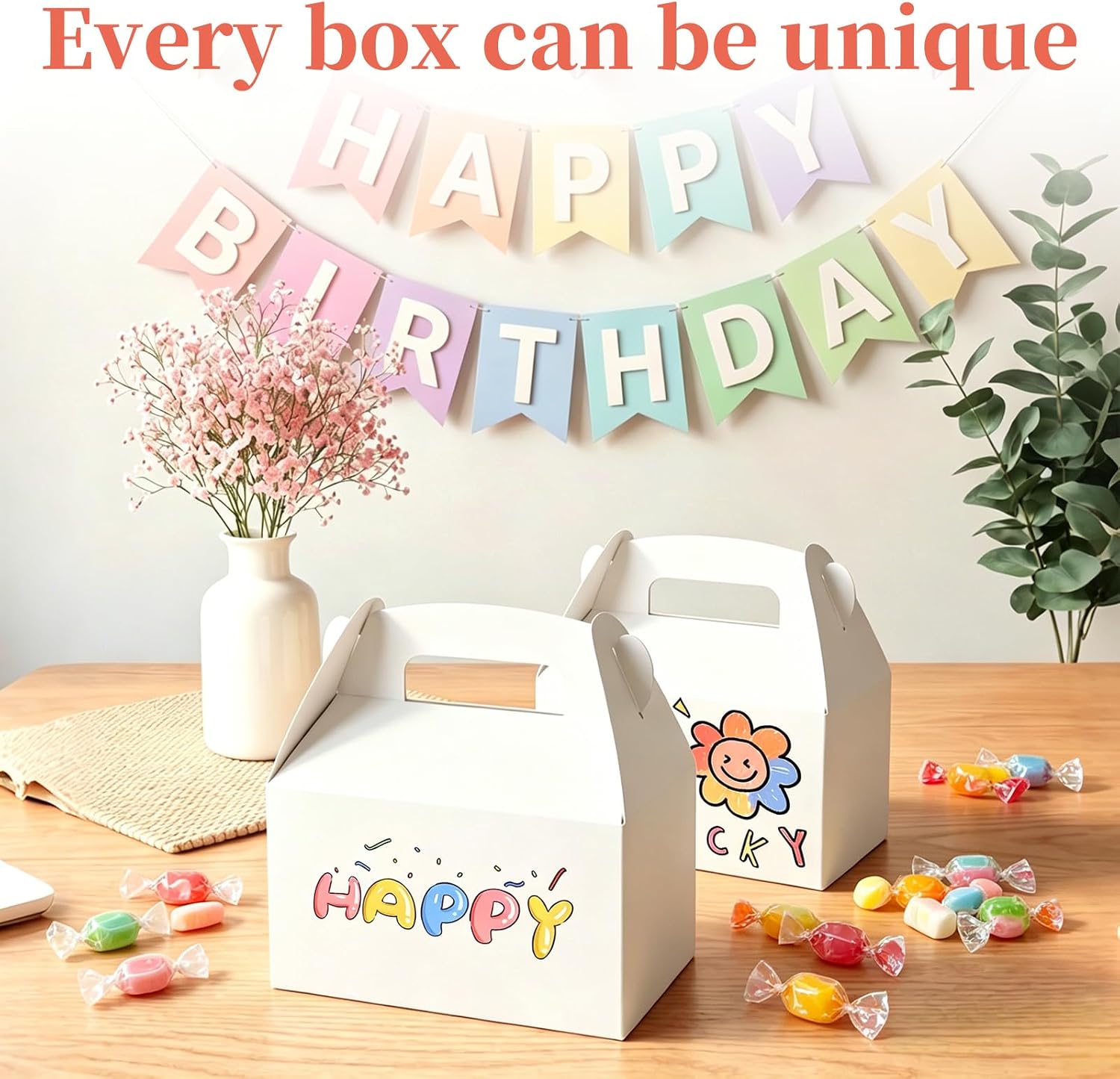 Homrelaxy 12 PCS White Party Favor Treat Boxes with Handle, Gable Boxes