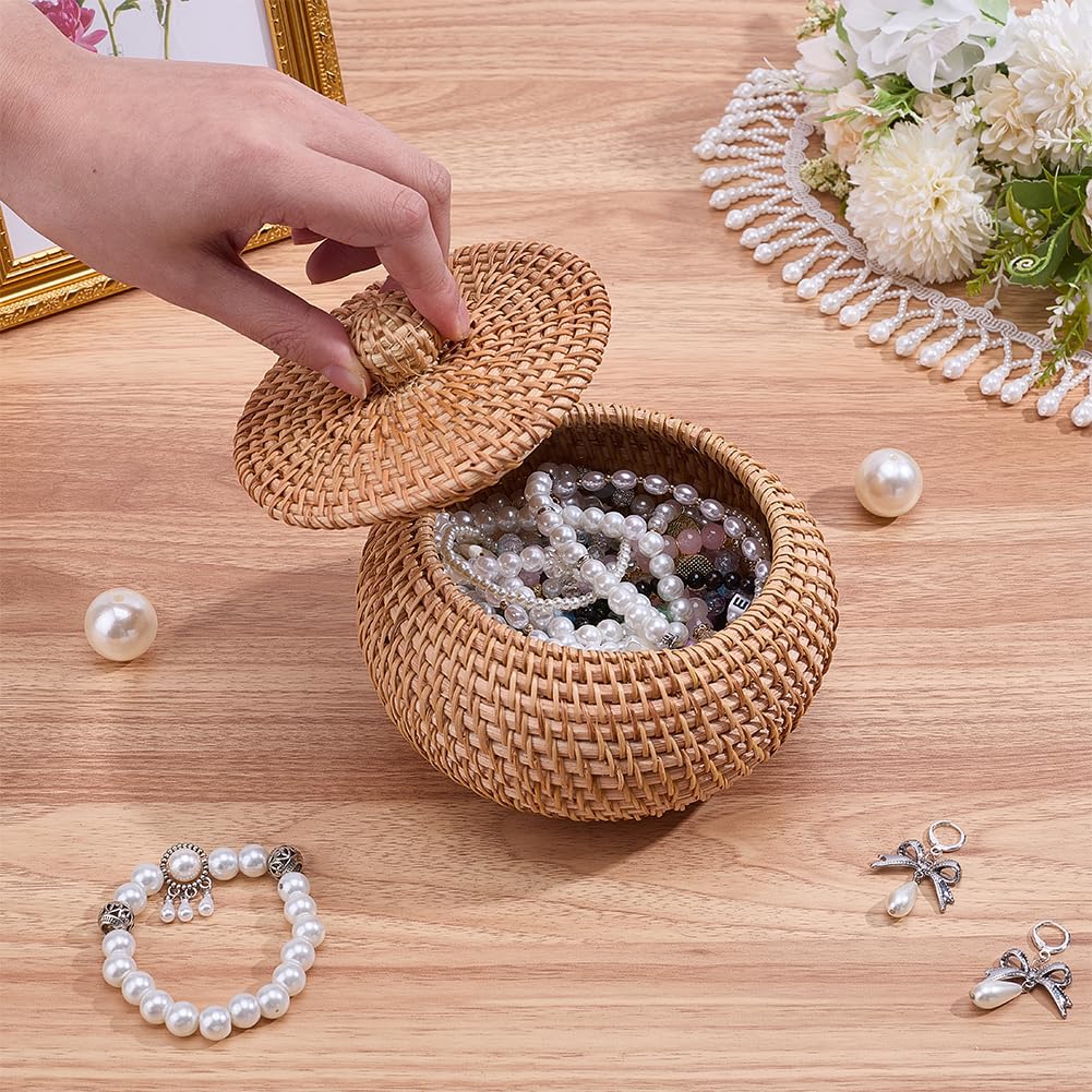 WADORN Rund Rattan Aufbewahrung Box mit Deckel, Handgefertigt Gewebt Aufbewahrung Korb Natürlich Vielseitig Korbgeflecht Rattan Korb Klein Dekorativ Körbe Box für Picknick Regal Badezimmer Küche, Haushalt & Wohnen