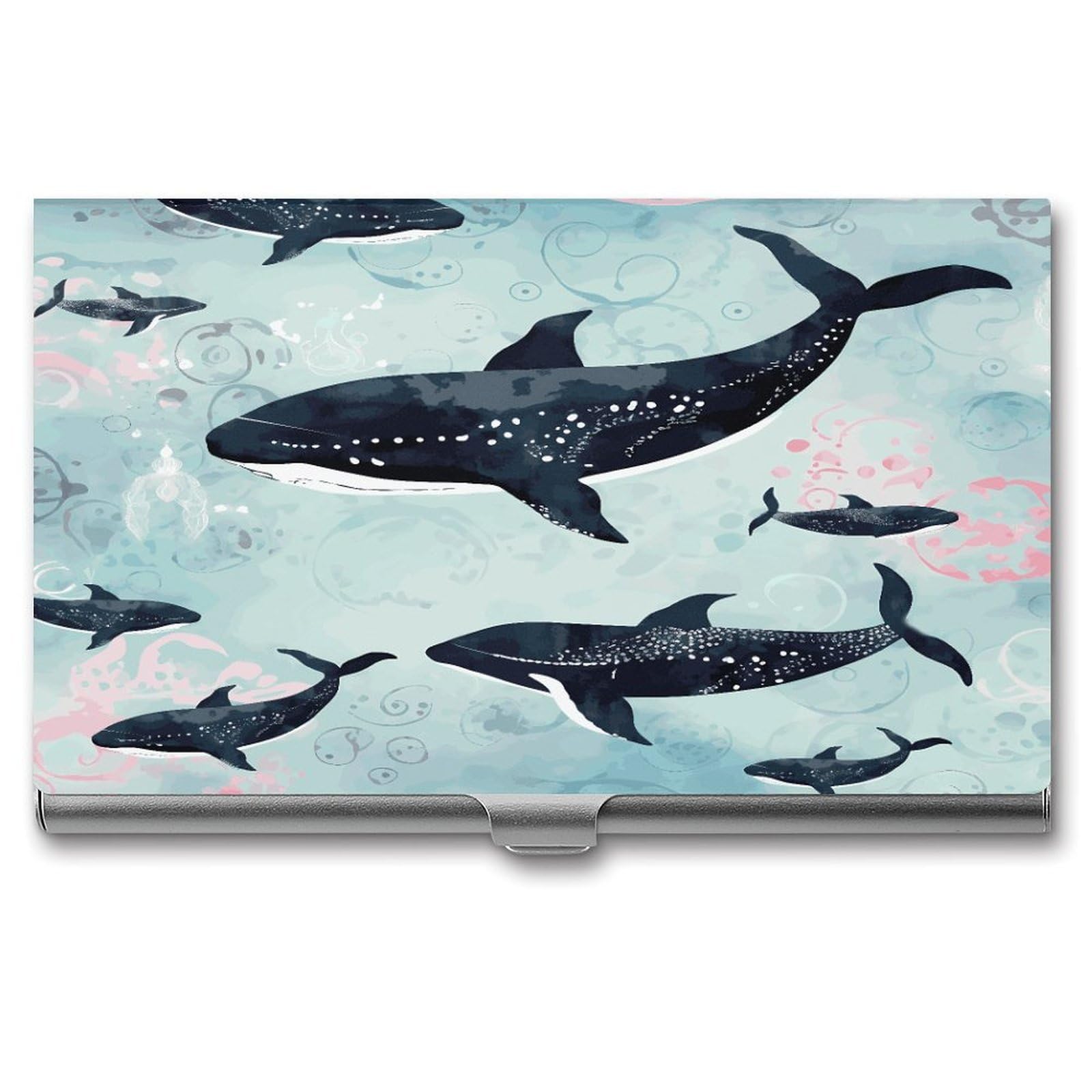 LDGSUPH Whale Business Card Holder Fashion Slim Name Card Holder Minimalist Design Case Metal Card Carrier Personalized Business Card Case with Flip for Men Women