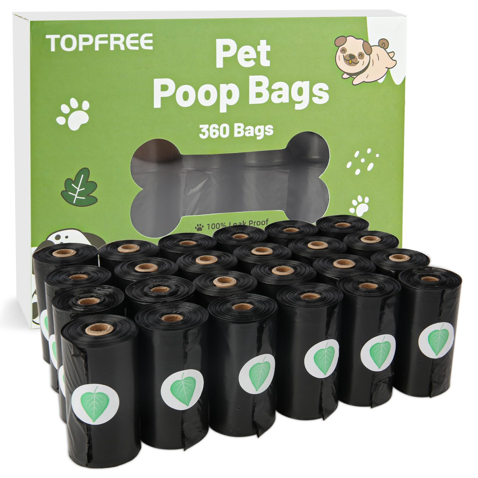 Topfree 360 Dog Poop Bags, Poo Bags for Dog Waste (Black)