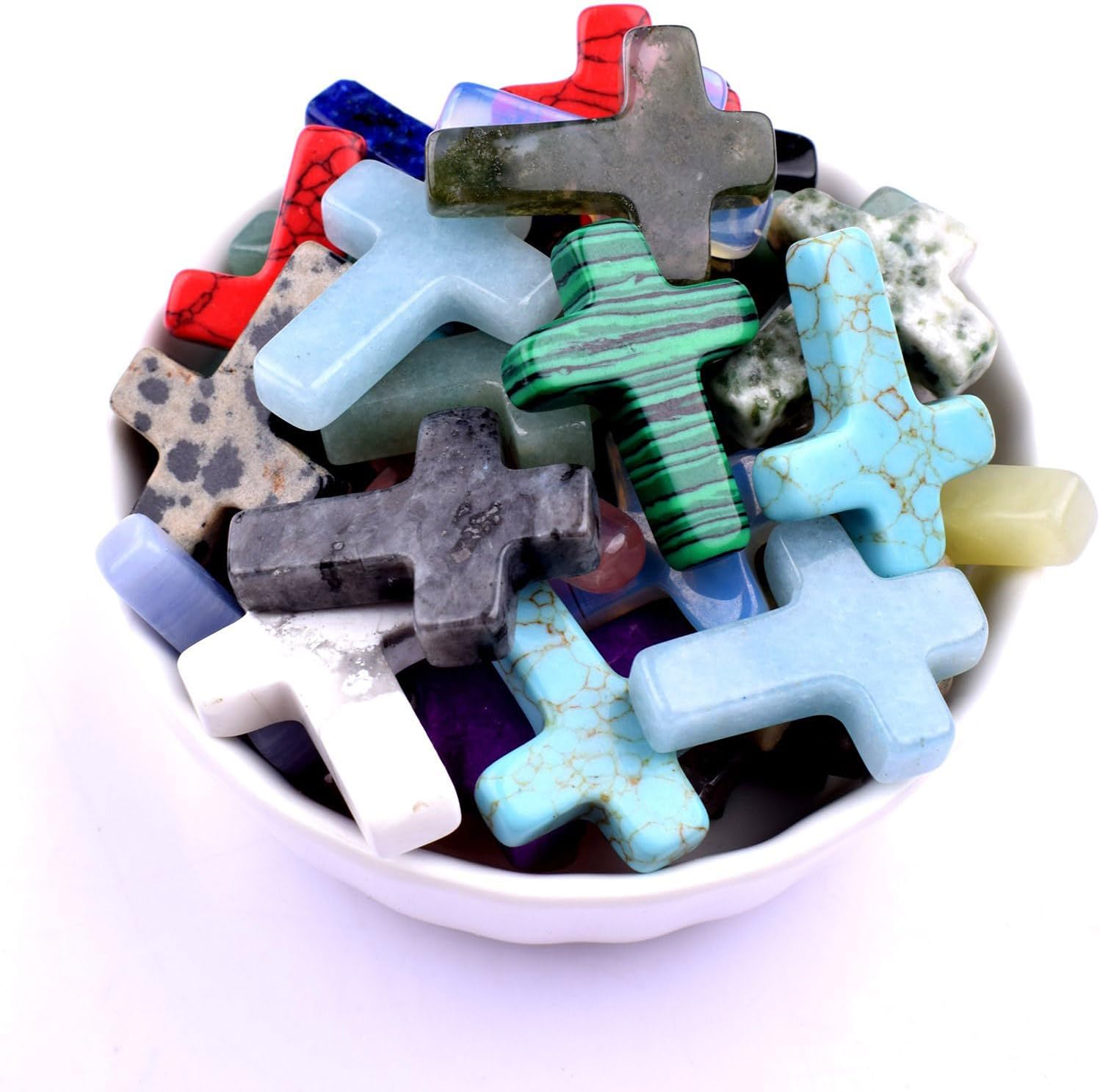 19 Pcs Cross Crystal Stone Bulks 1'' Natural Crystal Wall Cross Worry Stones Charm Palm Pocket Quartz Charms For Necklace Jewelry Making Easter Halloween Decor Gifts