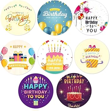Amazon Co Jp Eden エデン かわいい カラフル Happy Birthday 8絵柄 ギフトシール 円形 2 5cm 約 500シール 約 62枚 8 誕生日プレゼントの飾り付けに E751 文房具 オフィス用品