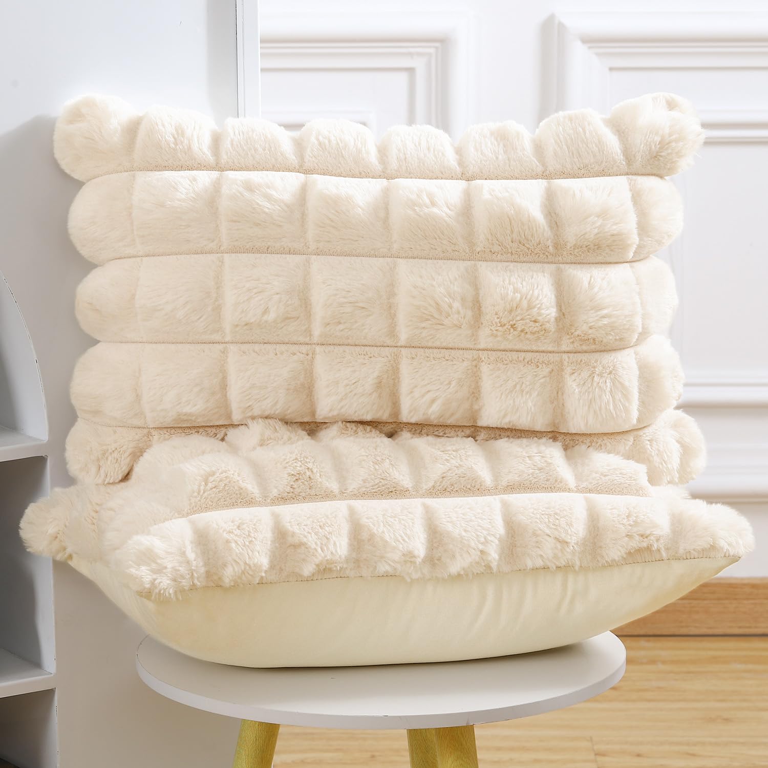 Madizz Faux Wool Beige Cushion Covers 12x20 Inch, 30x50 cm - Image 3