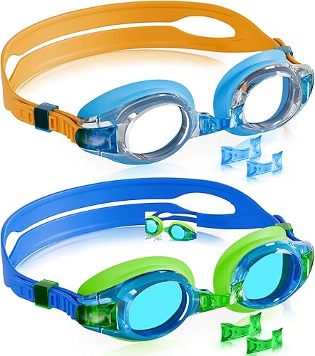 Miniatura 37 de Aegend - Paquete de 2 gafas para niños, gafas de natación para niños de 4 a 16 años, niños y niñas jóvenes, gafas de piscina antivaho, impermeables,