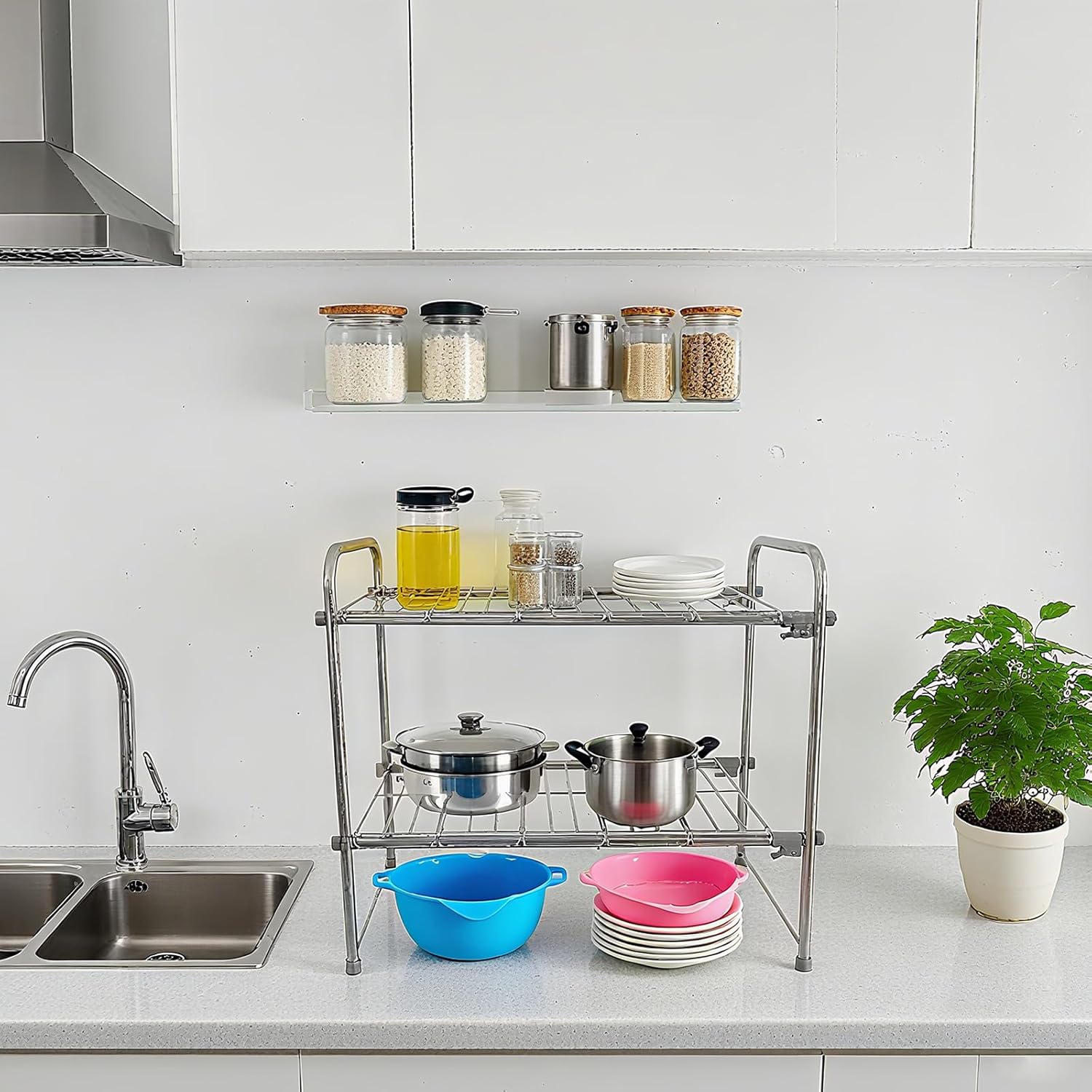 Under Sink Organizers and Storage，2 Tier Expandable Under Cabinet Organizer Shelf for Under Kitchen Bathroom Sink Organizers and Storage