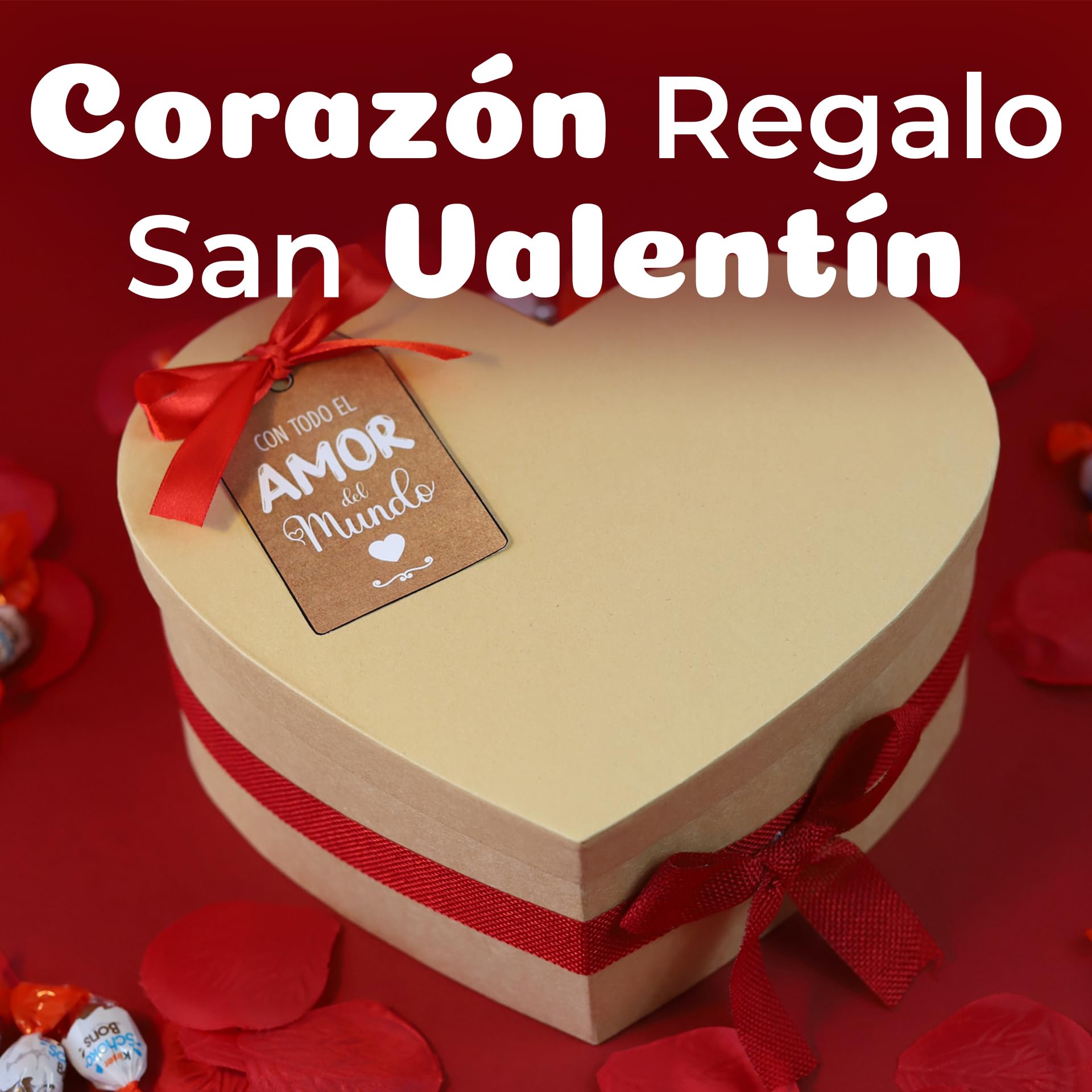 Onza Corazón San Valentín de Chocolates Kinder Bueno para regalar - Caja Chocolates originales con Kinder Bueno Mini, Schokobons, Happy Hippo, Kinder Bueno White - San valentin regalos mujer