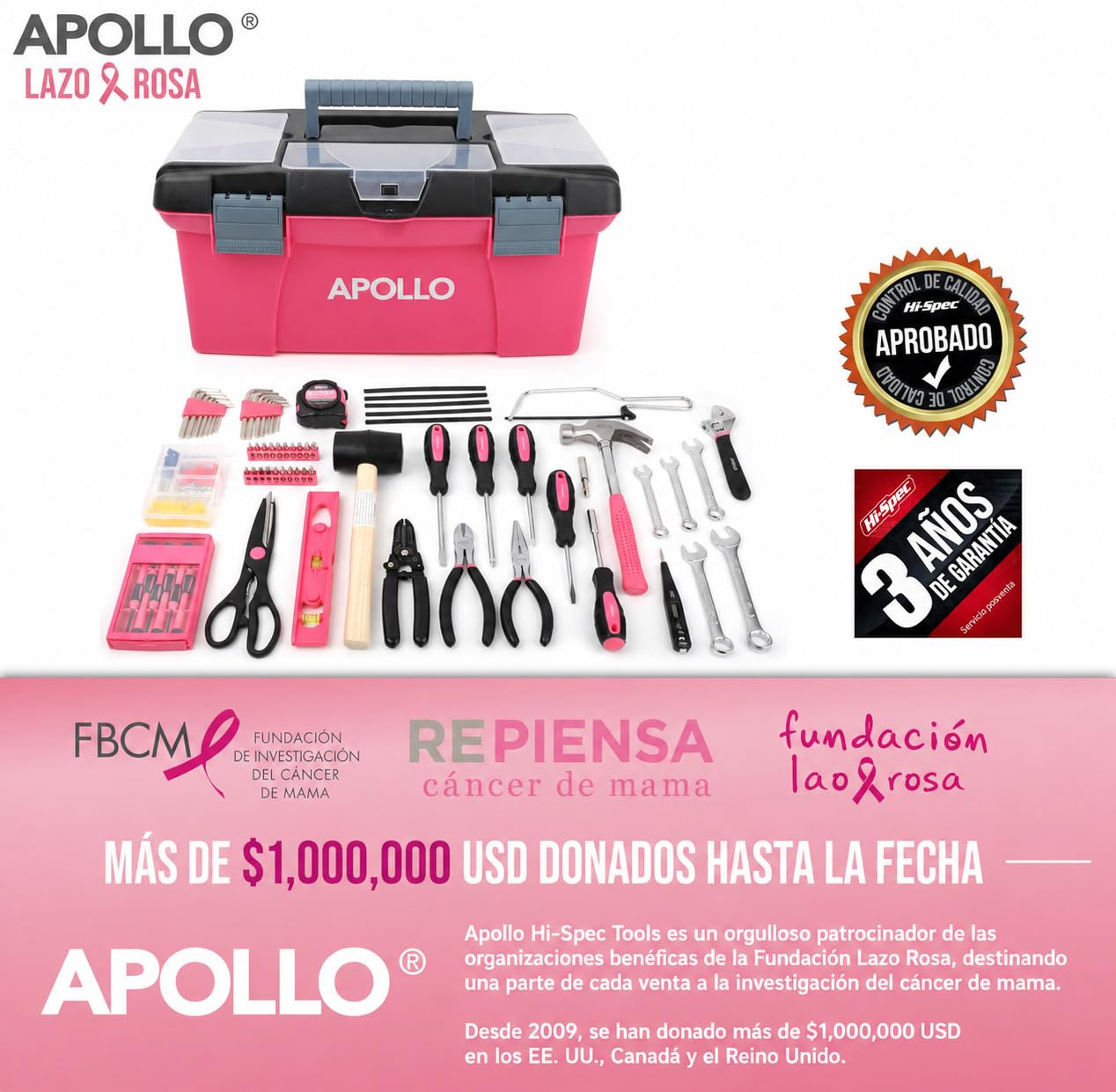 Hi-Spec Apollo Juego Completo de Herramientas para Hogar, Rosa | 170 piezas, maletín manual, para reparación, mantenimiento y bricolaje en oficina, taller y casa, uso diario