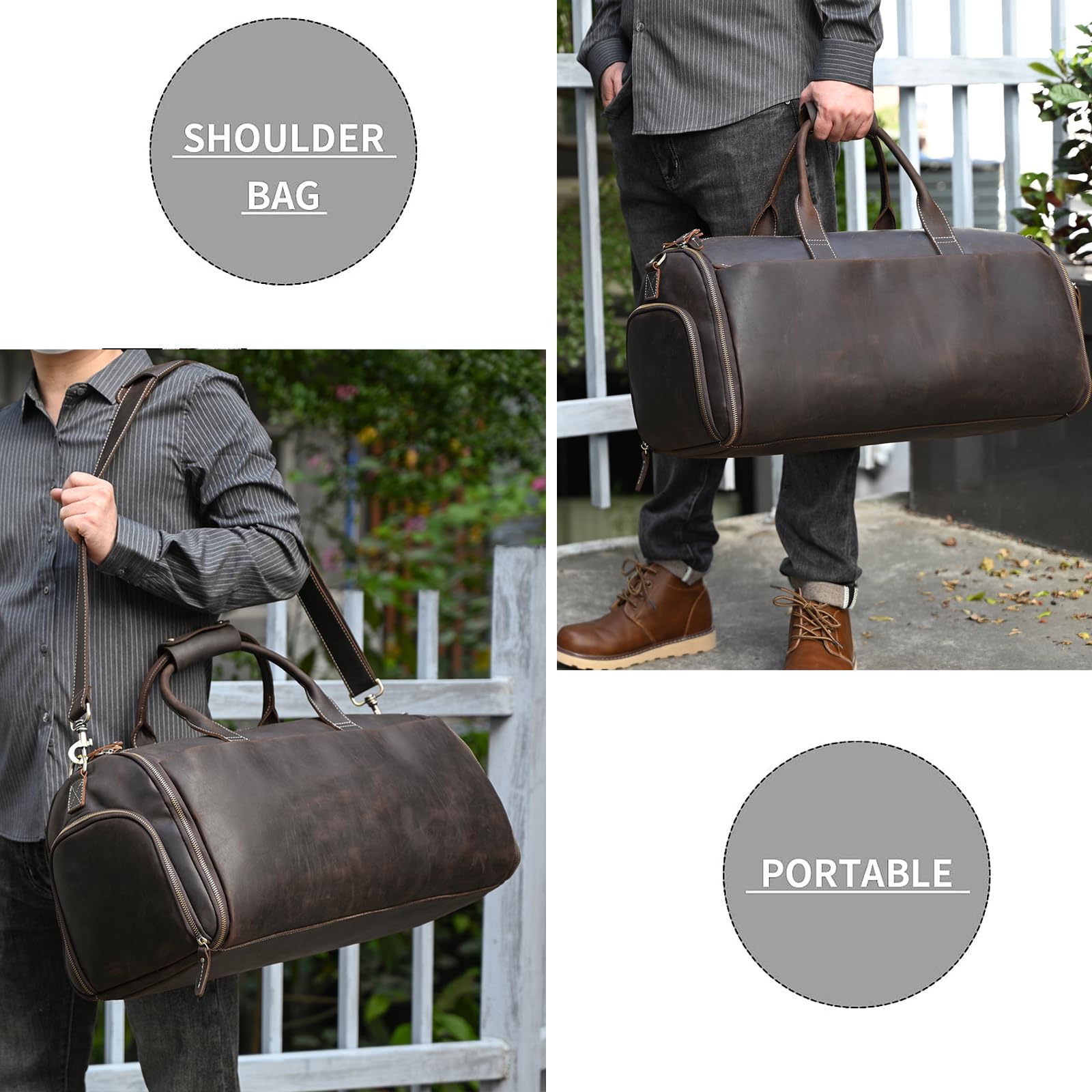 Housses de Costume en Cuir de Voyage Housses de Vêtements pour Transport Sac de Costume Sacs de Voyage Cuir Sac de Sport Sac de Voyage Vintage Protection pour Costumes, Marron foncé
