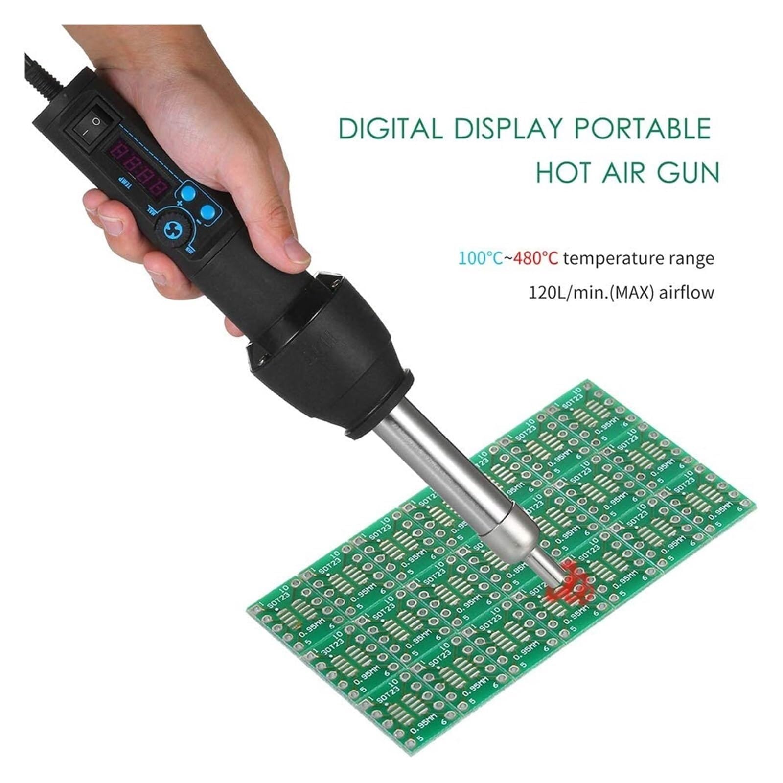 650W Hot Air Gun with LED Display Adjustable Temperature Plastic Integrated Welders Welding Torch Gun Heating Gun with 3 Nozzles (Color : US Plug) (EU Plug)