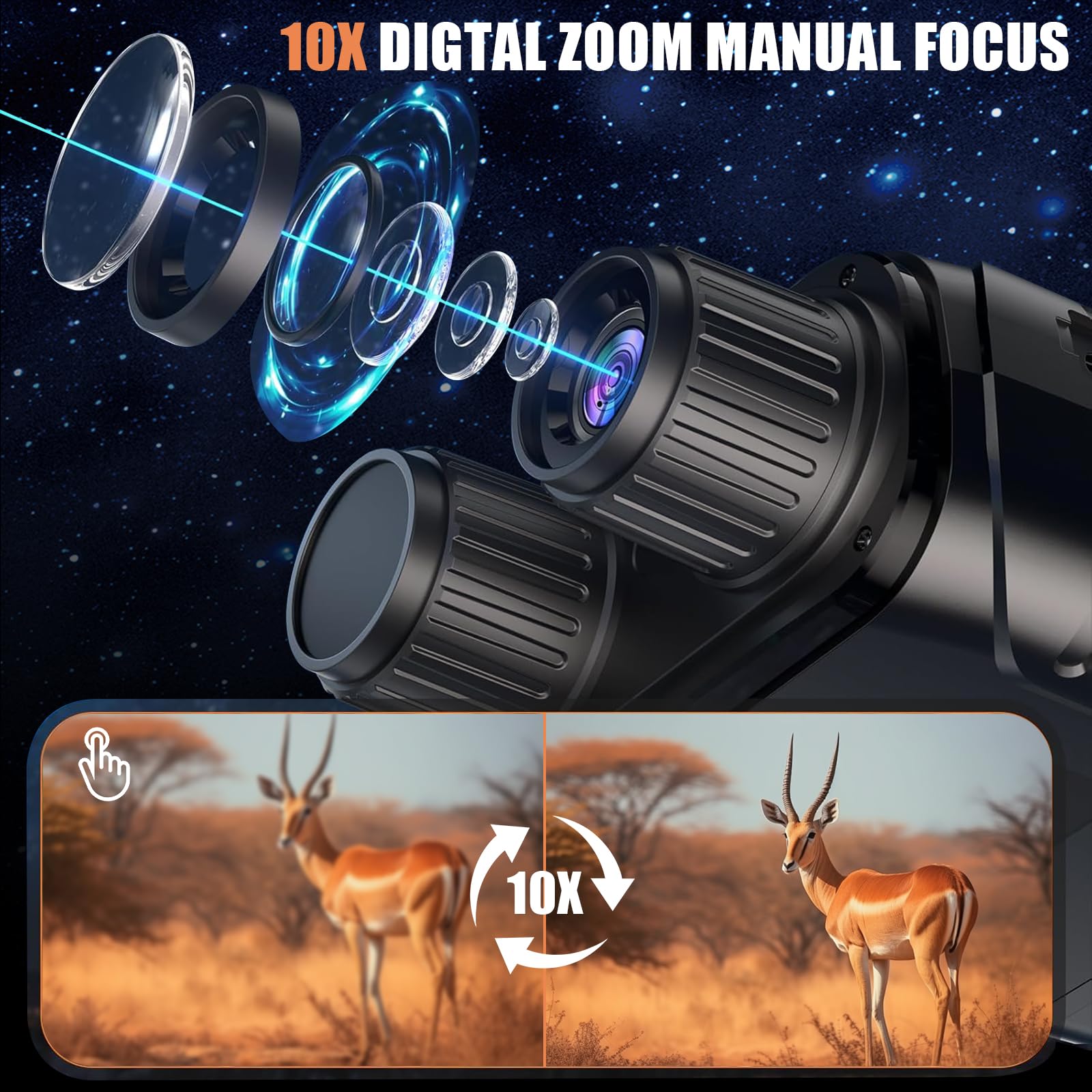Binocolo Visione Notturna,Binocolo ad Infrarossi a Colori per Adulti,10x Zoom Digitale, HD20MP Visione Notturno Digitale Infrarossi con 2.8"TFT HD LCD, Archiviazione Foto e Video Tramite