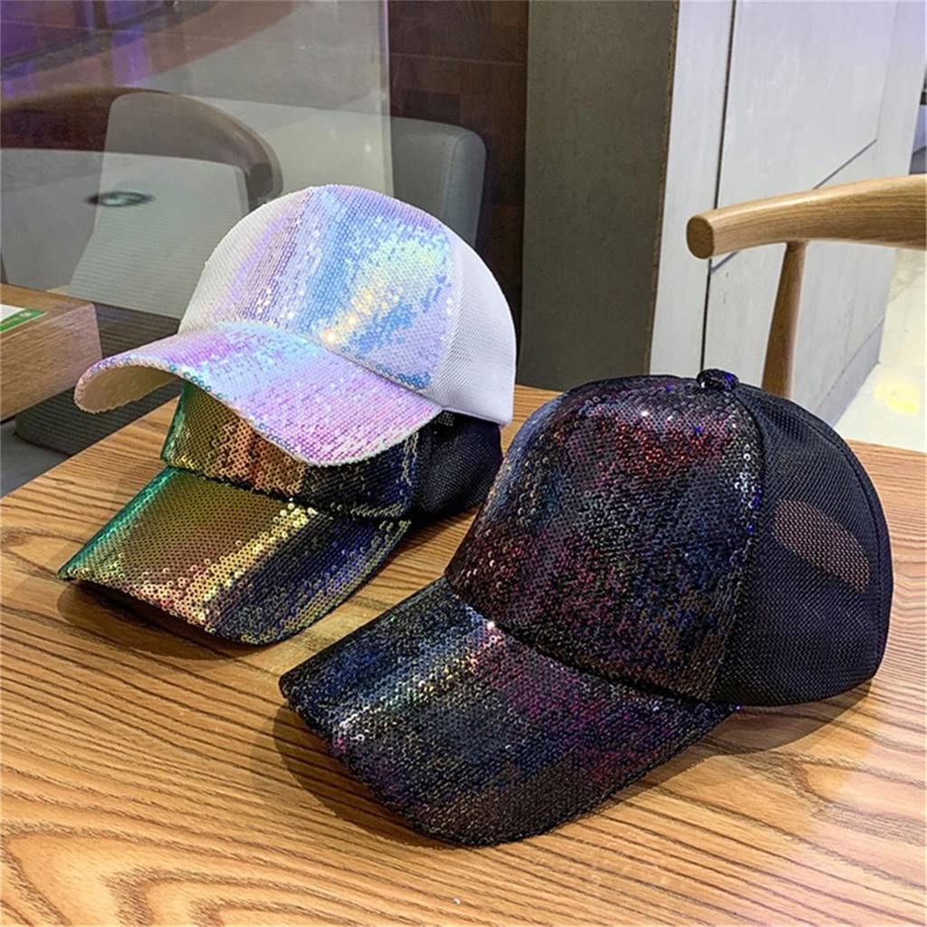MRKU Cappello Estivo da Sole da Donna, Berretto da Baseball con Paillettes Lucide, Rete, Stile Hip Hop Streetwear