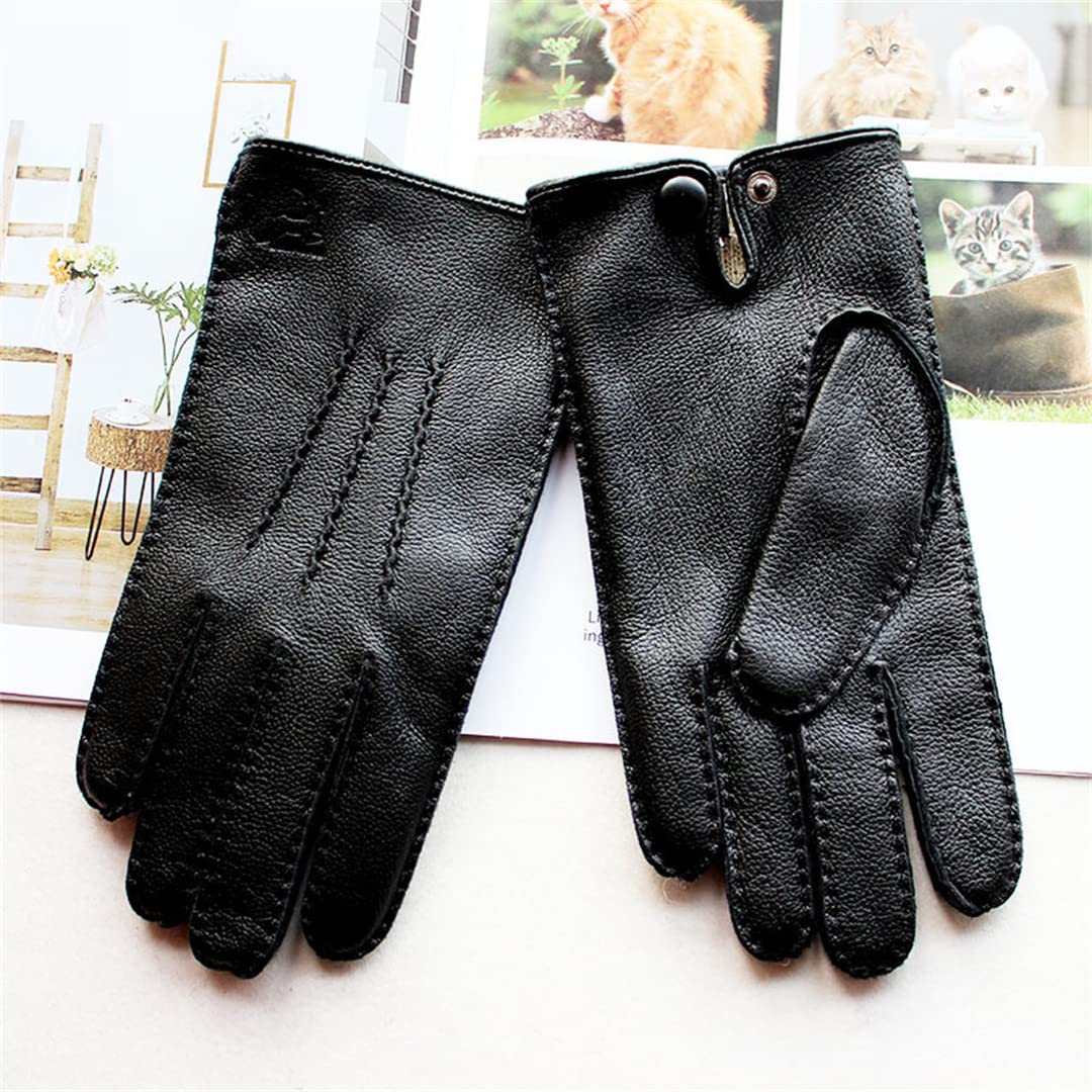 Guantes de cuero con pantalla táctil para hombre, forro de lana fina, guantes cálidos para hombre de otoño e invierno