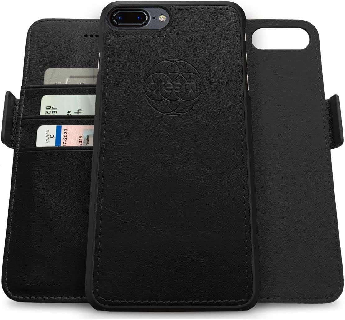 dreem Fibonacci 2-in-1 Wallet Case for Apple iPhone 8 Plus & 7 Plus - Luxury Vegan Leather, Magnetic Detachable Shockproof Phone Case, RFID Card Protection, 2-Way Flip Stand - Black