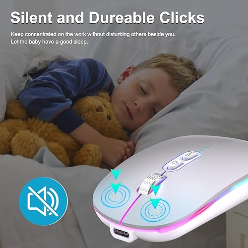 Miniatura 4 de Actualización Ratón inalámbrico LED, mouse delgado y silencioso 2.4G portátil óptico de oficina con USB y receptor tipo C, 3 niveles de DPI
