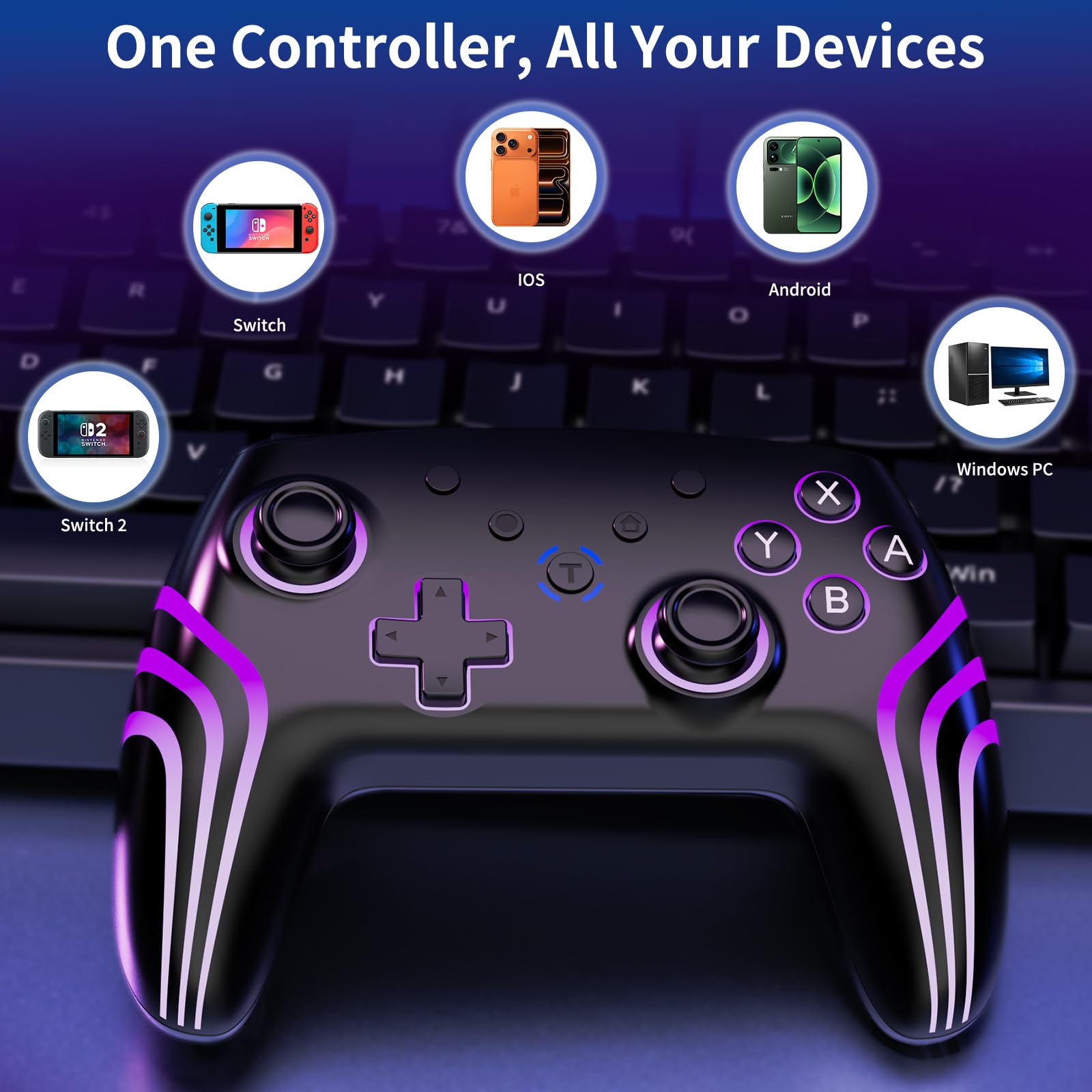 Mandos para Switch 2 (2 unidades) con estación de carga, mandos para Switch 2/Switch/Lite/OLED/PC, mandos Pro para Switch con RGB/activación/eje giroscópico/doble vibración/turbo/captura de pantalla