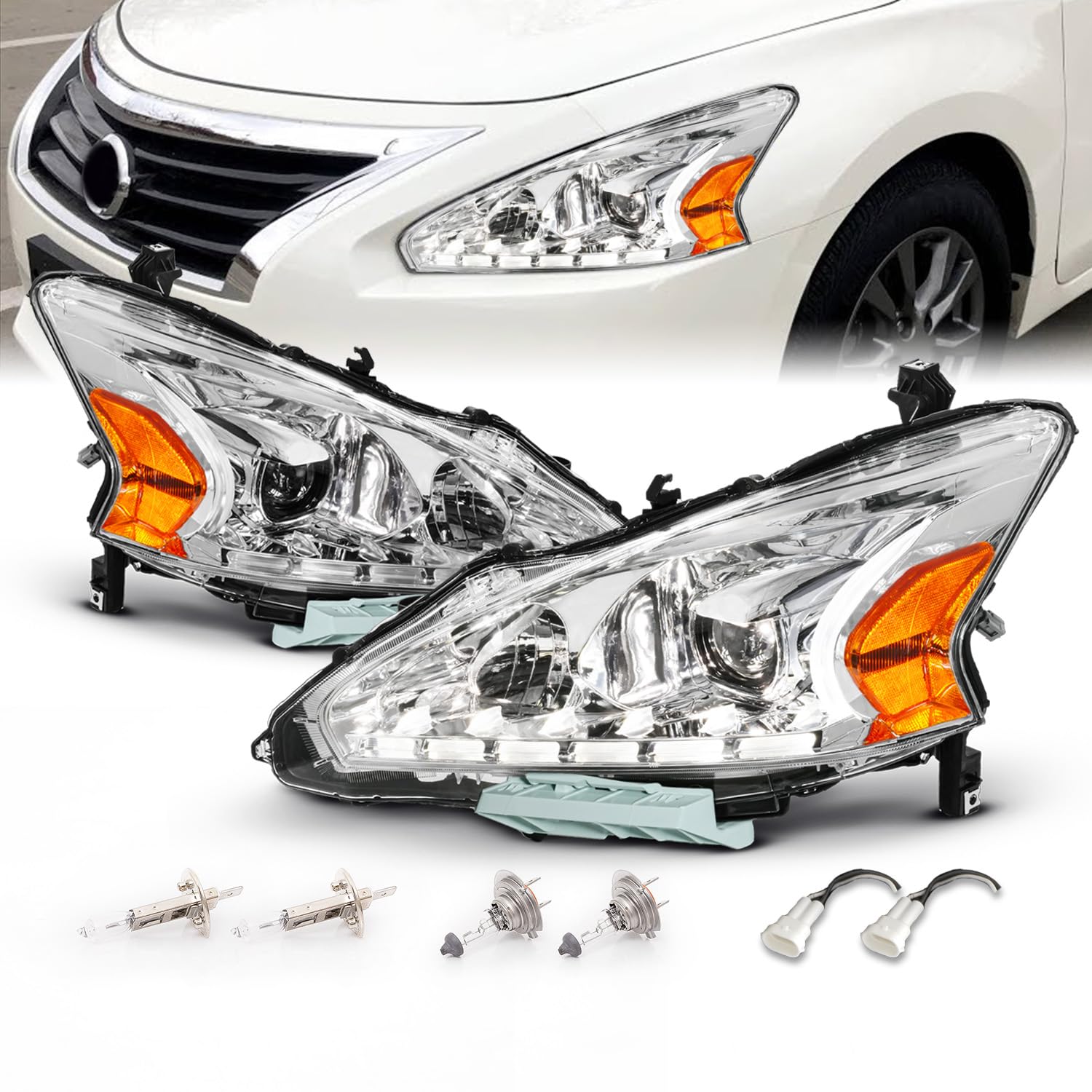 Amazon.com: AmeriLite Projector Chrome Headlights LED Bar Style 