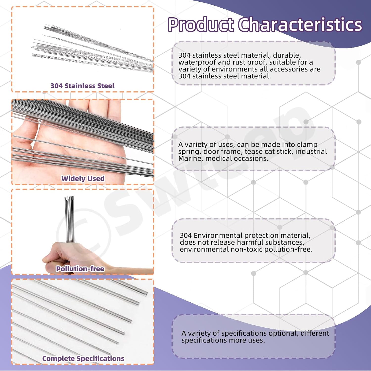 Swpeet 104Pcs 12 Sizes 0.3 mm, 0.4 mm, 0.5 mm, 0.6 mm, 0.8 mm, 1 mm, 1.2 mm, 1.4 mm, 1.6 mm, 1.8 mm, 2 mm, 3 mm 40cm-16 Length Stainless Steel Rods Sets