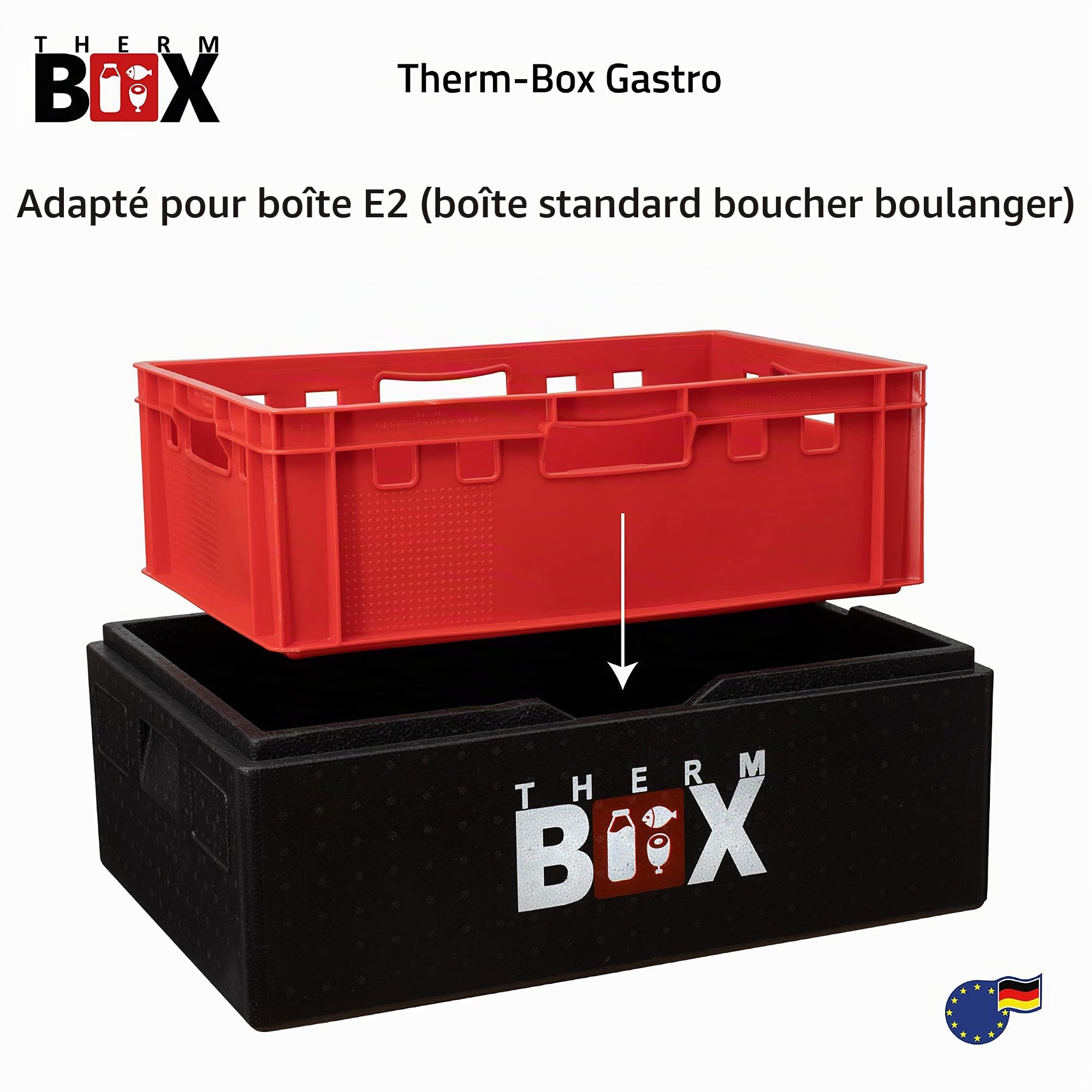 THERM BOX boîte en polystyrène B53 53-litres pour Caisse E2 boîte Isotherme boîte de Maintien au Chaud glacière Dimensions intérieures: 62,5x42,5x22cm réutilisable