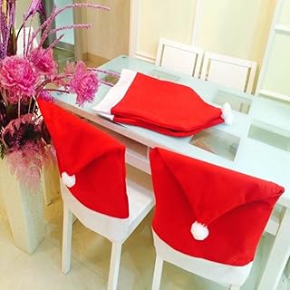 Christmas Theme Santa Red Colour Chair Snowflake Pom Short Back Fabric Covers Festive Xmas Dining Decoration, 50cm x 70cm,...
