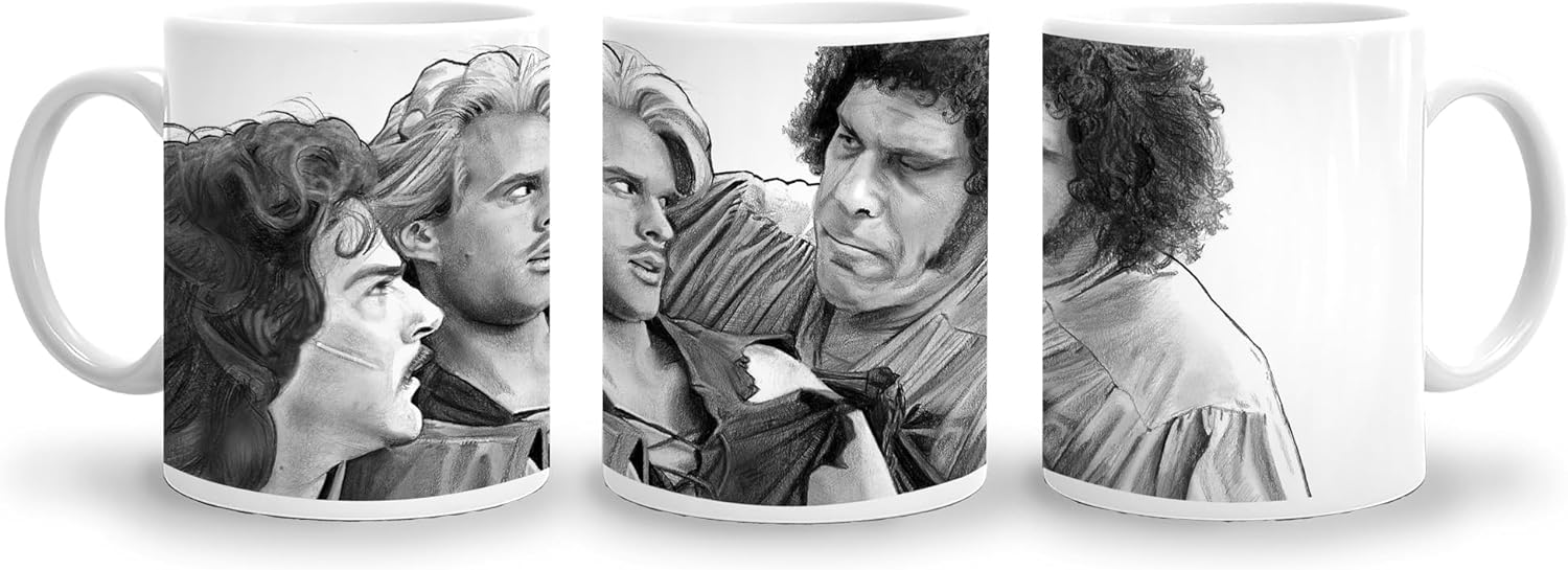 The Princess Bride Cinephile Coffee Mug, Cary Elwes Andre the Giant Mandy Patinkin Fan Art, Comedy Movie Lover Gift, Film Buff Art, Pencil Drawing (15 oz. Ceramic Mug)