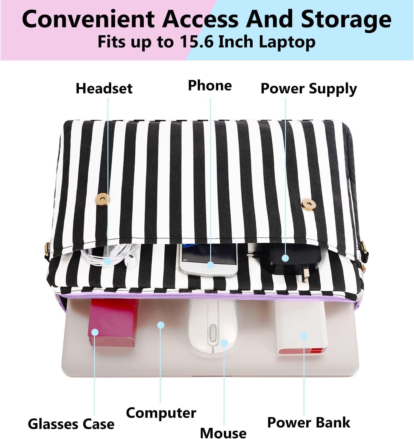 MATEIN Laptop Tote Bag for Women, 15.6 inch Cute Computer Sleeve Case Briefcase with RFID Pocket for Nurse Teacher, Lightweight Messenger Carrying Shoulder Handbag, Sister Gift for Office Work, Purple - Image 4