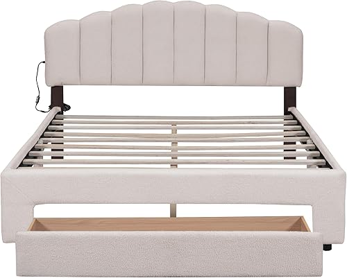 Miniatura 10 de DEINPPA Base de cama tapizada tamaño Queen con cabecera ajustable de flores elegantes, cama de plataforma de terciopelo con soporte de listones de