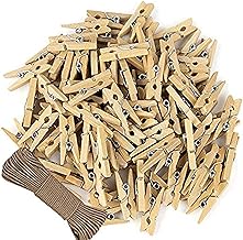 مشابك خشبية طبيعية صغيرة مع خيط خيش معدني لتعليق الغسيل والحرف اليدوية والمشاريع الفنية والحفلات من ديوروس - 100 قطعة
