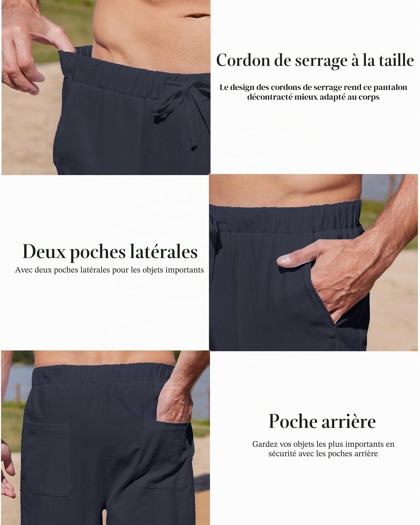 LVCBL Pantalon Homme Lin Et Coton Décontracté Pantalon Toile Été Yoga Homme Léger Taille Elastique M-3XL