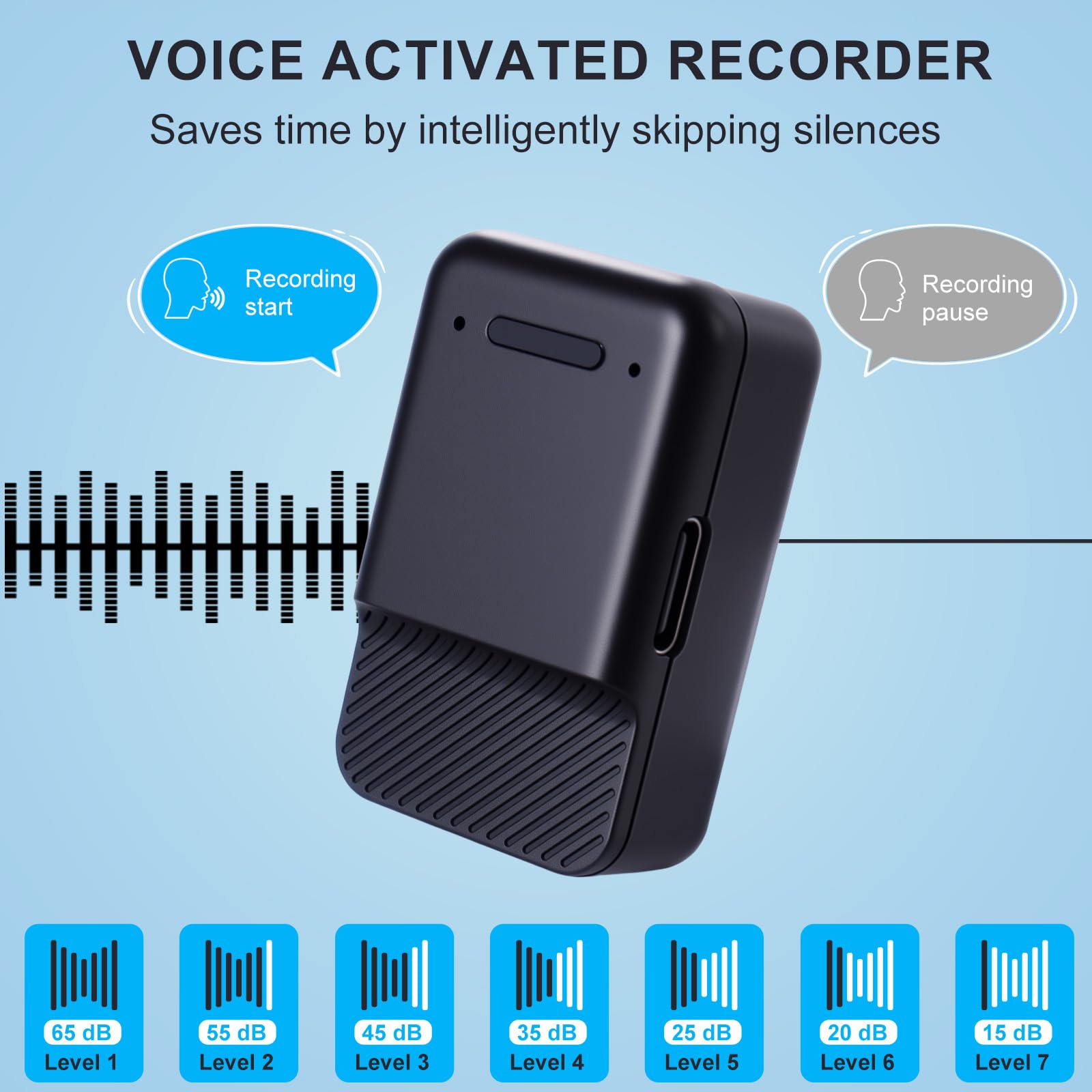 Mini registratore vocale: grande memoria da 64 GB, registrazione attivata vocale, durata della batteria di 72 ore, design ultraportatile, microfono con cancellazione del rumore, ideale per