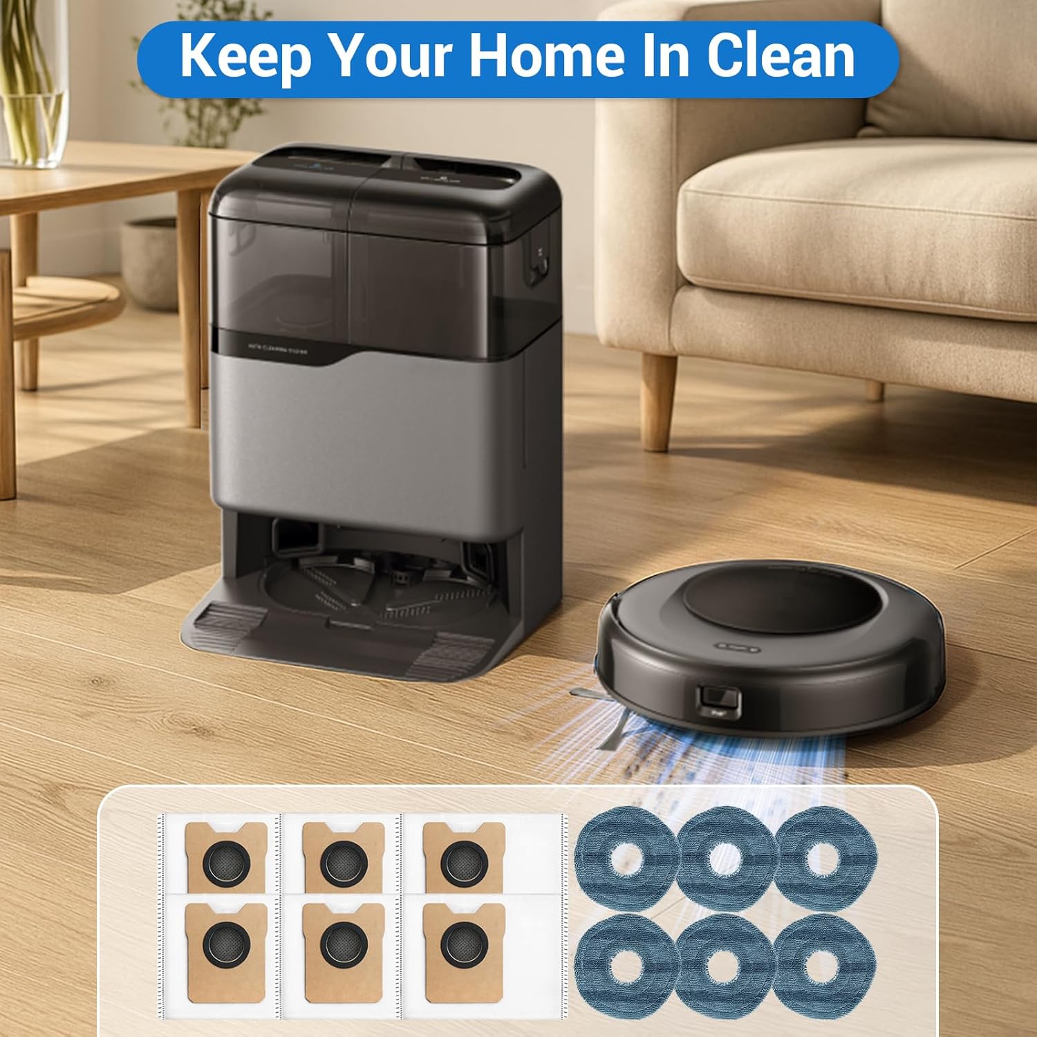12 Pack Omni C20 Dust Bags and Mop Pads Compatible with eufy Omni C20/ C10 Robot Vacuum with 3.5 L Large Capacity Vacuum Dust Bags