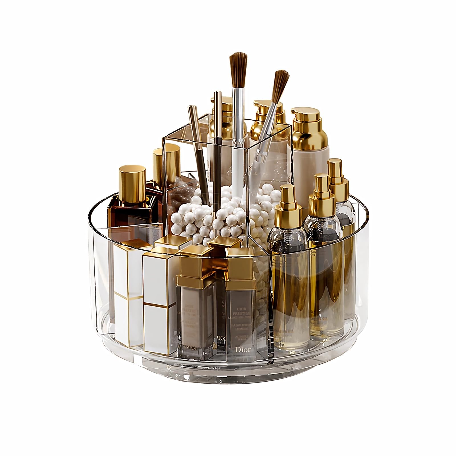 Taiuloo 360 Rotating Makeup Organizer, Lazy Susan Cosmetics Storage Turntable, Round Spinning Brush & Pen Holder, Clear Acrylic Organizer Tray for
