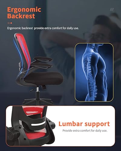 Miniatura 5 de Silla ergonómica de malla para oficina, con respaldo lumbar, giratoria, con ruedas, ejecutiva, con brazos y respaldo medio ajustable, para