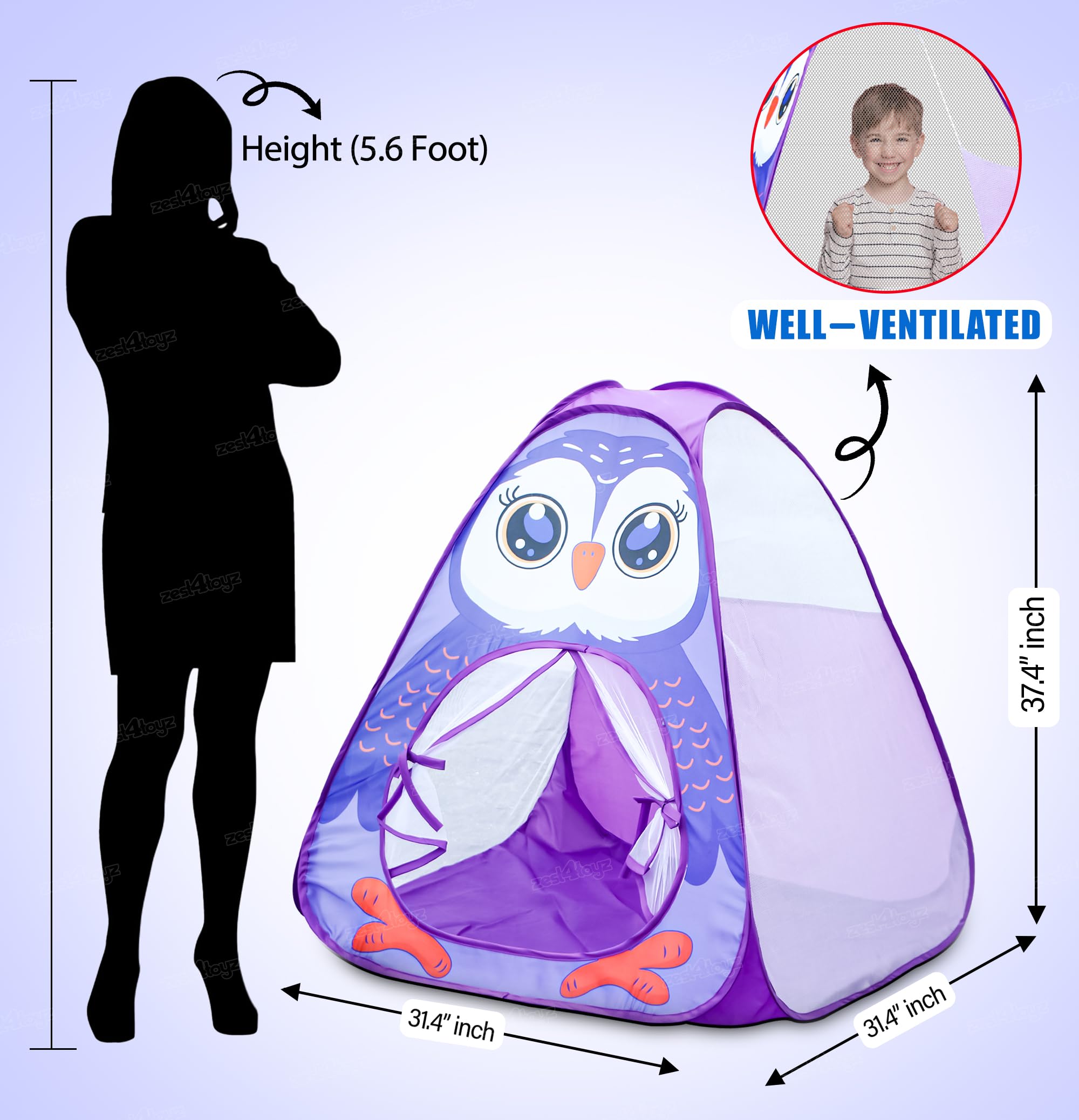 Zest 4 Toyz Popup Tent House for Kids Play House Foldable Tent House for Boys & Girls Easy to Set Up Baby Tent House 3 to 5 Years (Balls Not Included) - Purple 1