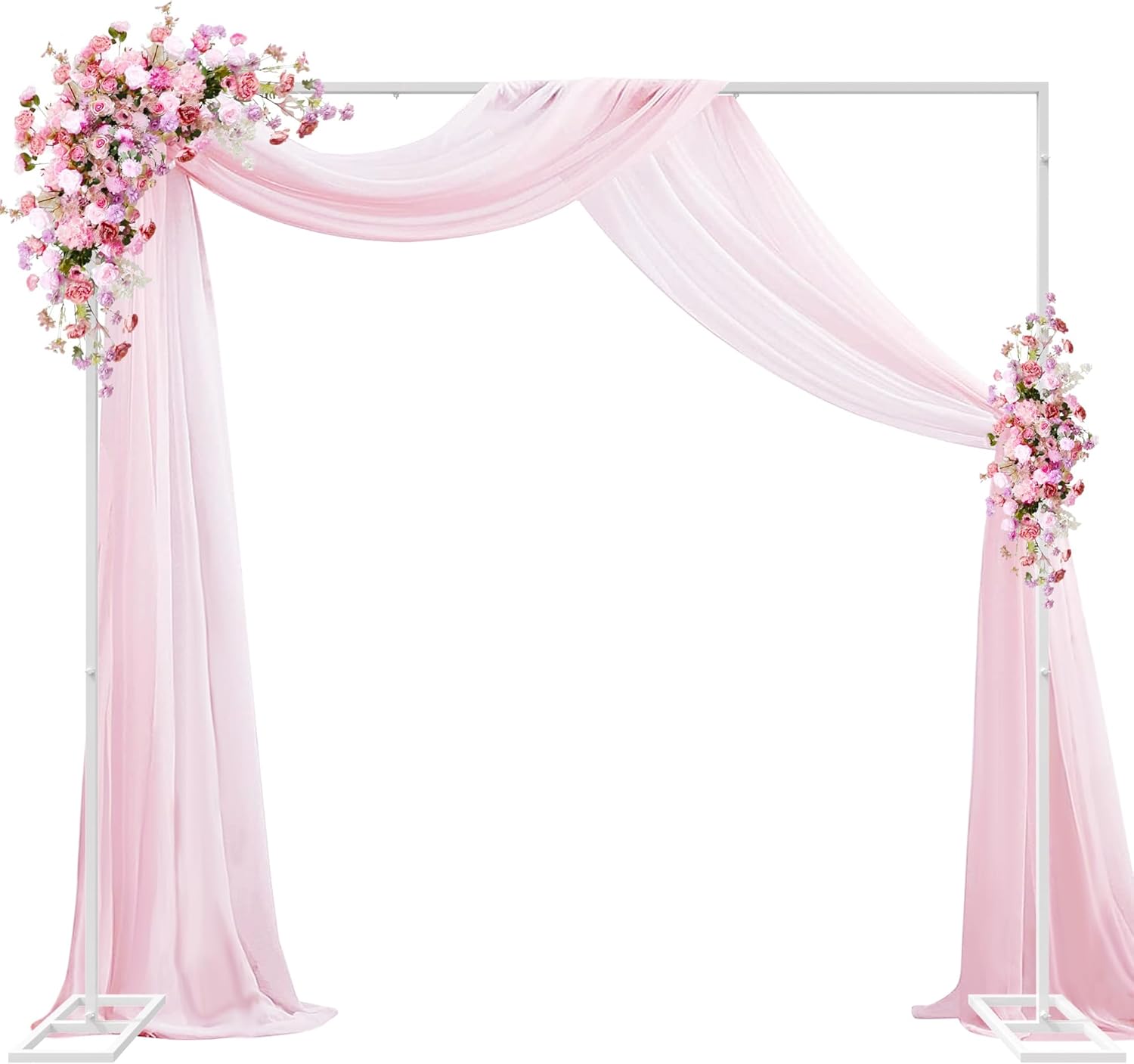 Wokceer Metal Heavy Duty Backrop Stand Square 8x8FT Adjustable Pipe and Drape Kit White Photo Booth Stand for Wedding Ceremony Birthday Party Photography Exhibition Celebration