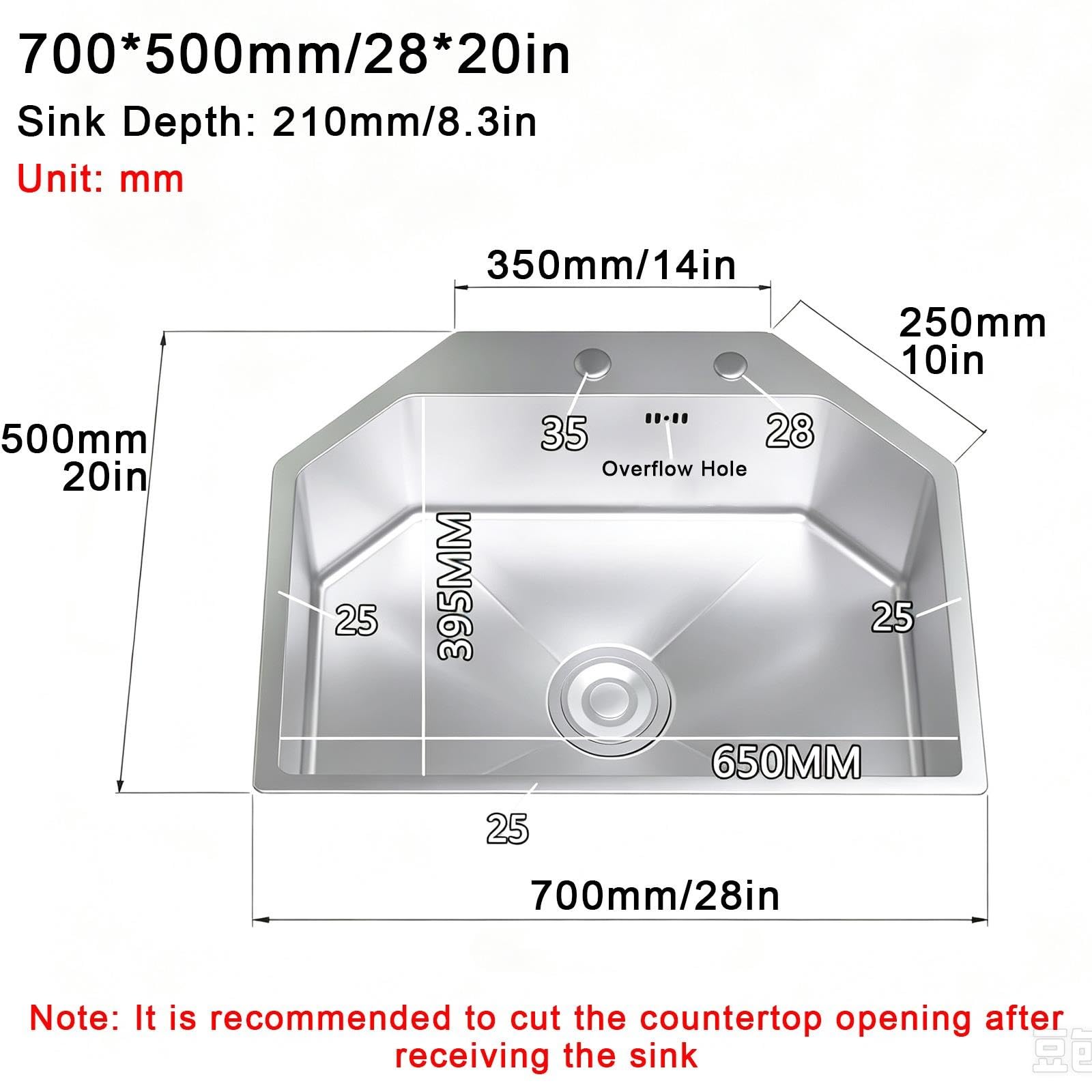 Lavello Cucina 1 Vasca con Rubinetto Estraibile, Acciaio Inox 304