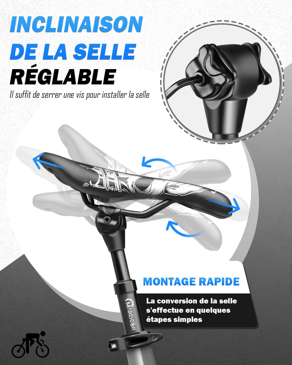 MAIKEHIGH Tige de Selle pour Vélo Suspendue, Aluminium Tube de Selle Amortisseur Ø27,2/30,9/31,6mm avec 2 Manchons Réducteurs 2 Ressorts pour VTT Vélos de Ville Vélo de Route