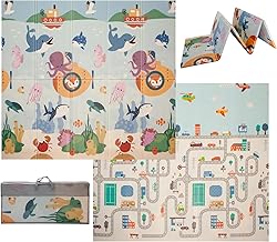 VeloVendo - Foldable and Reversible Children's Play Mat 180 x 200 x 1 cm - Baby Play Mat - Non-Toxic and Waterproof (XPE Sea & Sky)