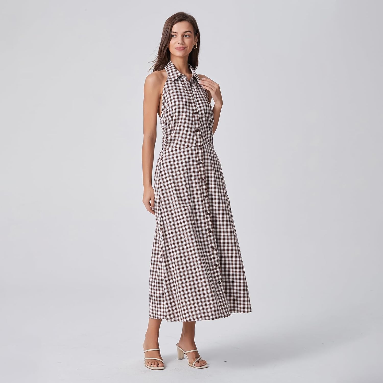 Women's Plaid Midi Dress Sleeveless Casual A Line Open Back Spring Fall Long Dress - Image 7