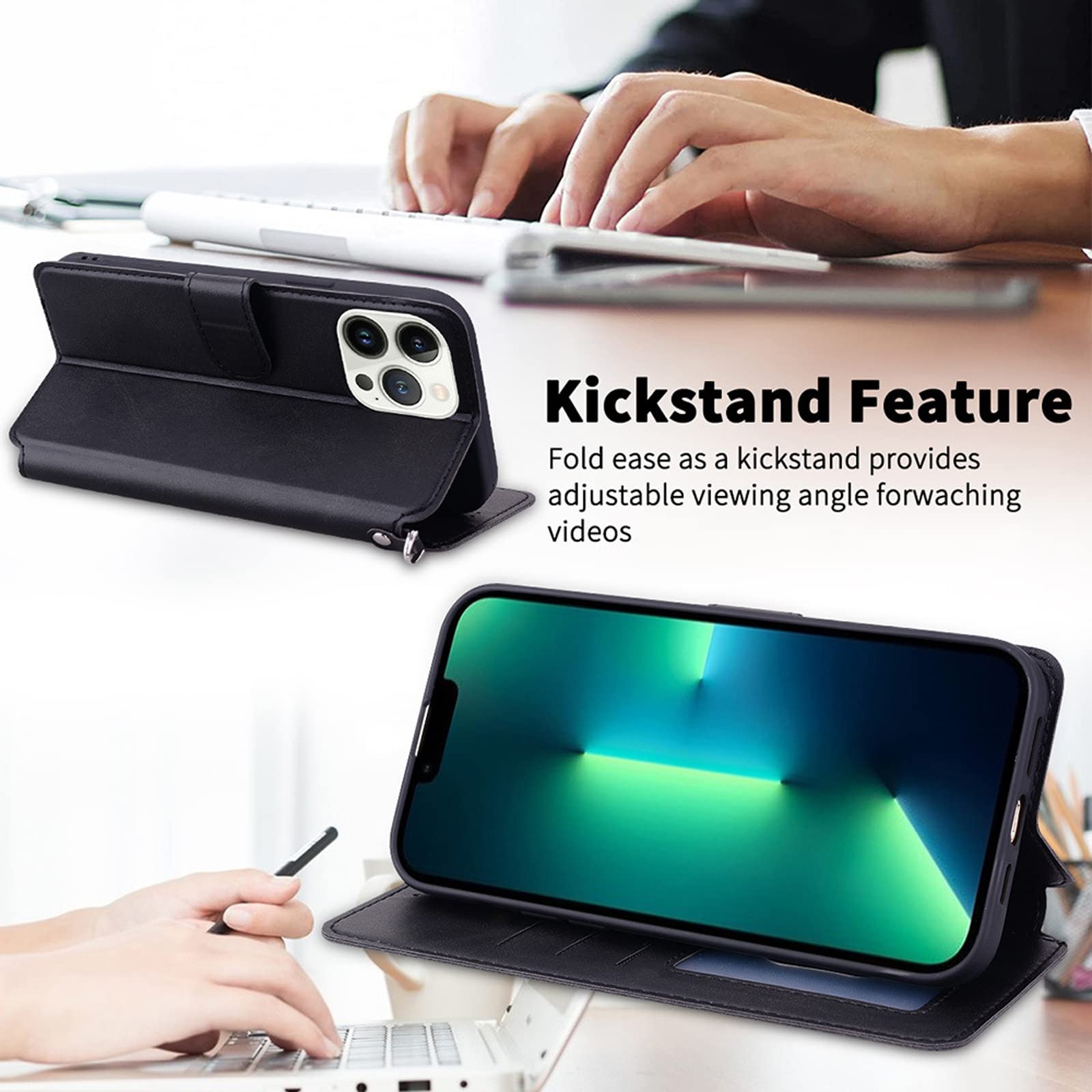 LTL Etui z klapką do iPhone 13/13 Pro/13 Pro Max, wysokiej jakości skórzane etui z klapką, etui z przegródką na karty, podpórka, etui na telefon, magnetyczne, brązowe, 13 6,1"