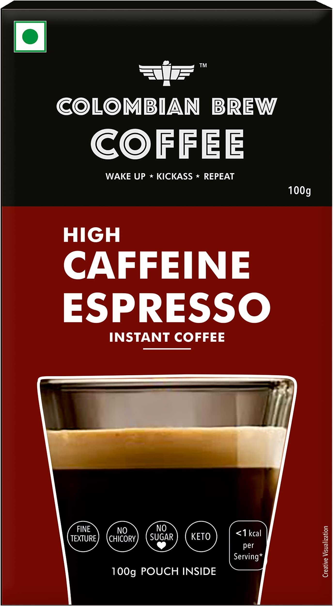 Colombian Brew High Caffeine Espresso Instant Coffee Powder, Strong, 100g Box