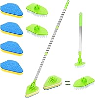 Vista 1 de Scrub Cleaning Brush with Long Handle 2 in 1 Extendable Bathroom Floor Brushes with 2 Stiff Bristles and 4 Sponge with Long Handle Detachable Tile