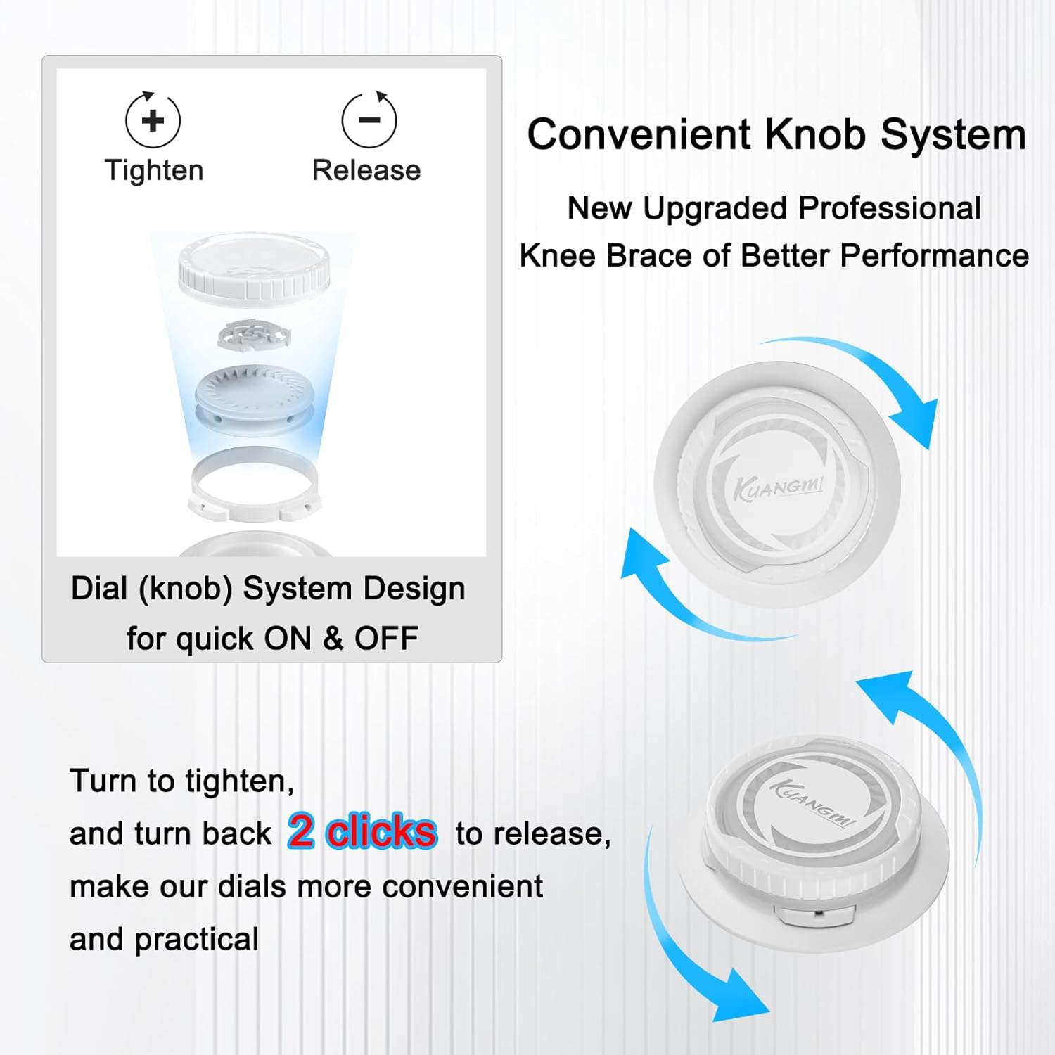 Kuangmi Knob Knee Brace for Pain Relief, Knee Support with Patella Gel Pad & Side Stabilizers, Compression Knee Sleeve for Workout, Arthritis, Joint Pain, Meniscus Tear (Gray White,Left,Large,Single)