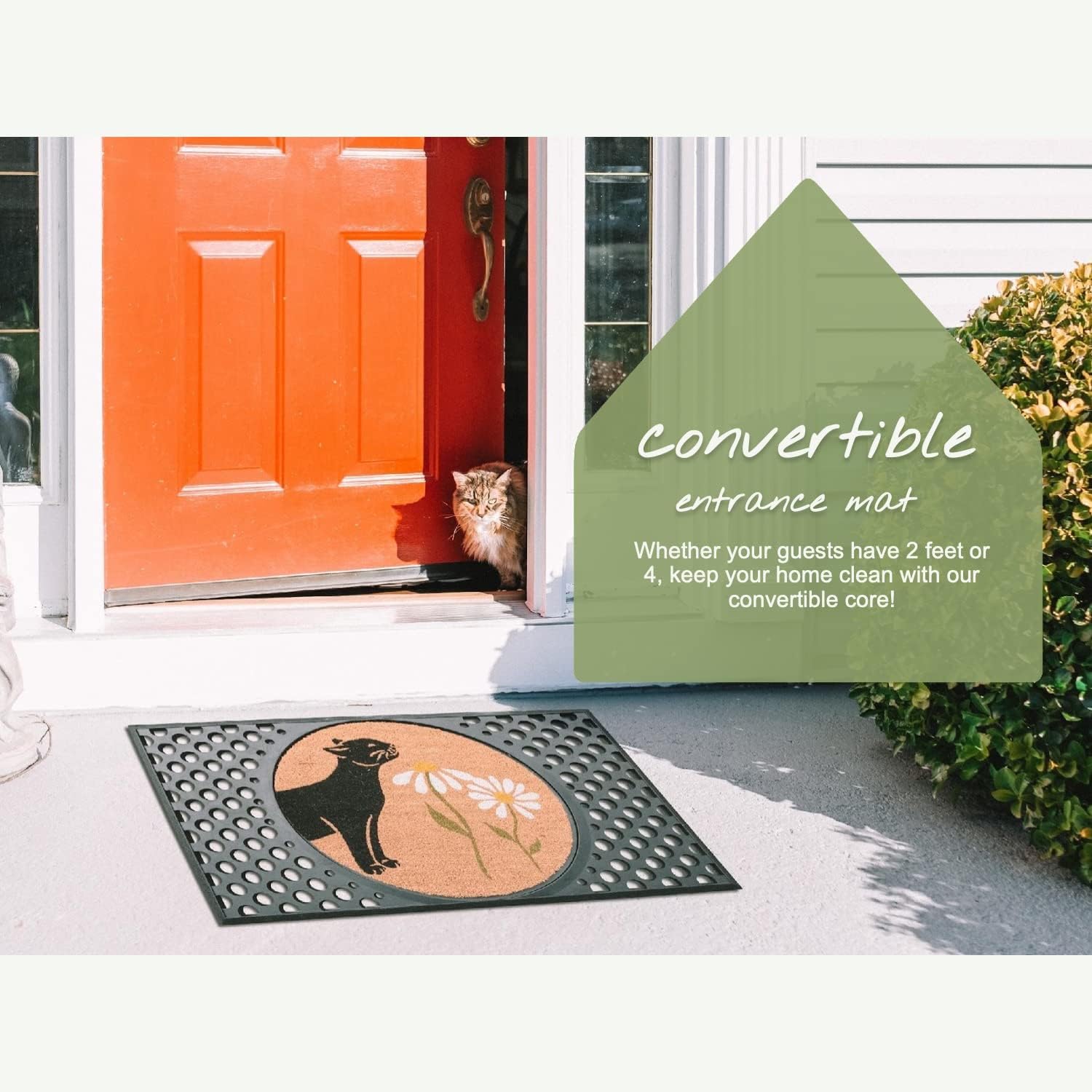 4 Cats & Dogs Rectangular Coir Doormat 27" x 39" – Welcome & Paw - Includes Coir Insert & Heavy-Duty Non-Slip Rubber Frame, Pet-Friendly Welcome Mat, Easy to Clean Entry Rug for Indoor & Outdoor Use